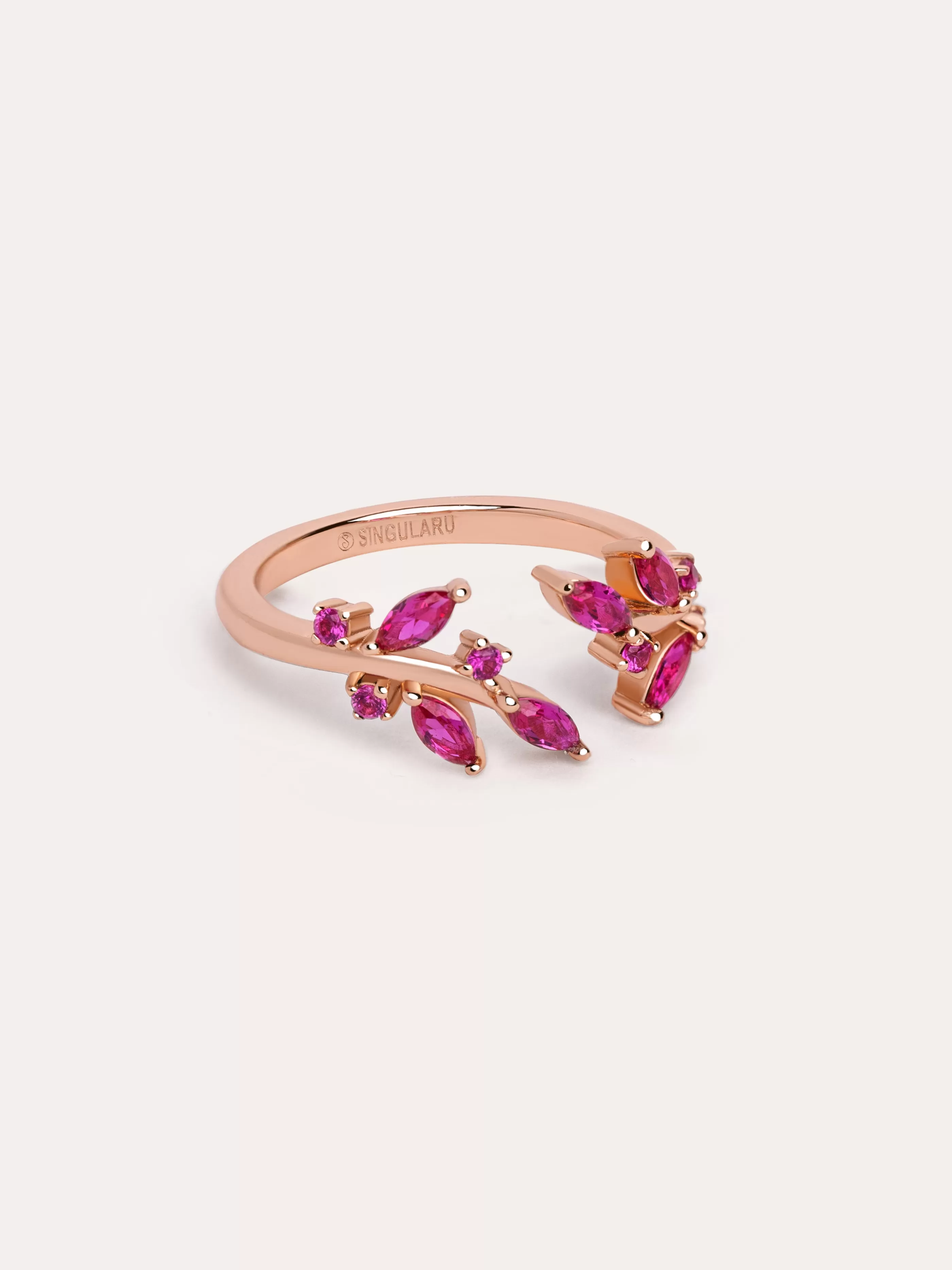 SINGULARU Anillo Buganvilla Raspberry Plata Bano Oro Rosa- Anillos Ajustables