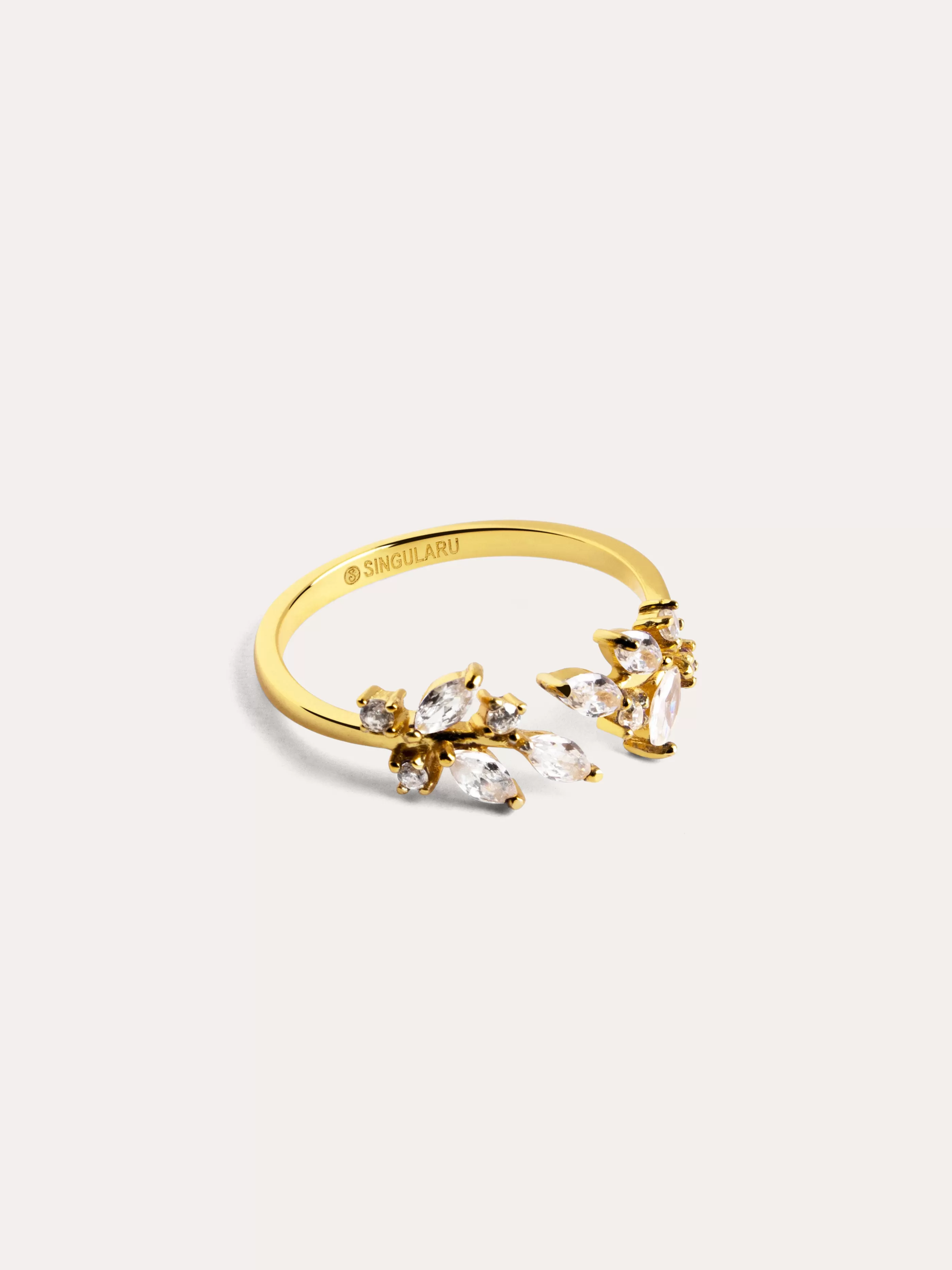 SINGULARU Anillo Buganvilla White Plata Bano Oro- Anillos Ajustables
