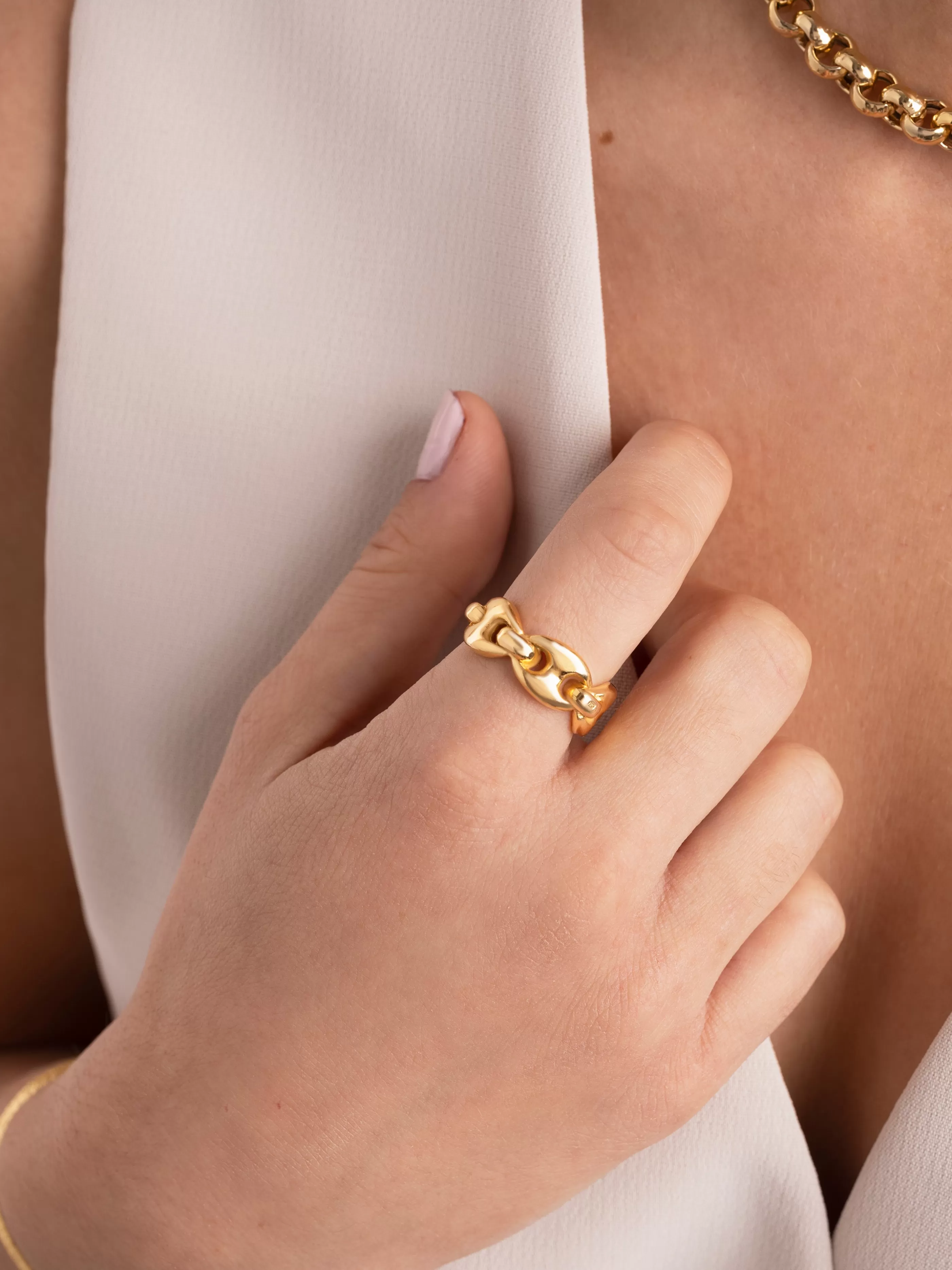 SINGULARU Anillo Calabrote Plata Bano Oro- Anillos Con Talla