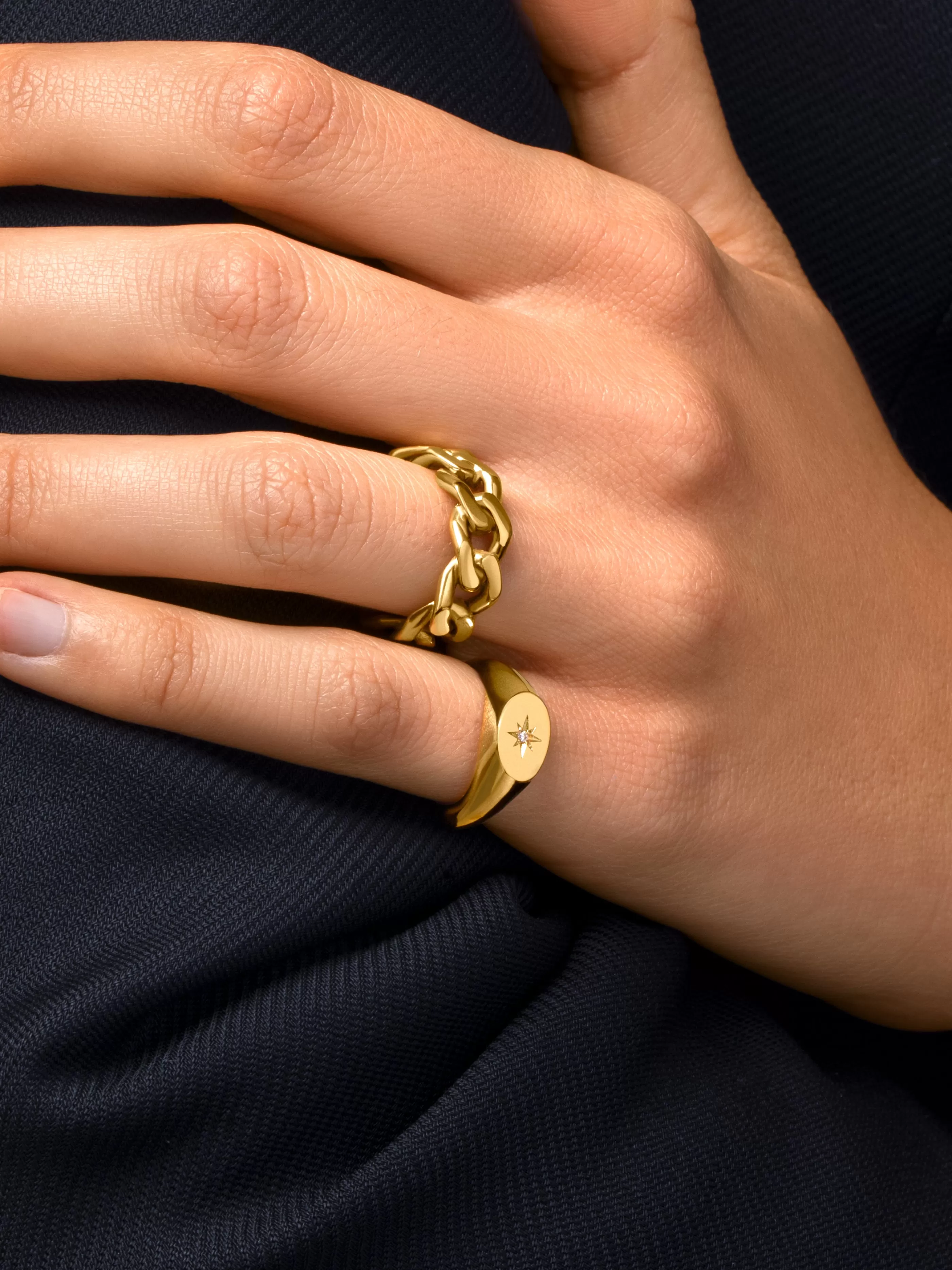 SINGULARU Anillo Chunky Eslabon Bano Oro- Anillos Ajustables