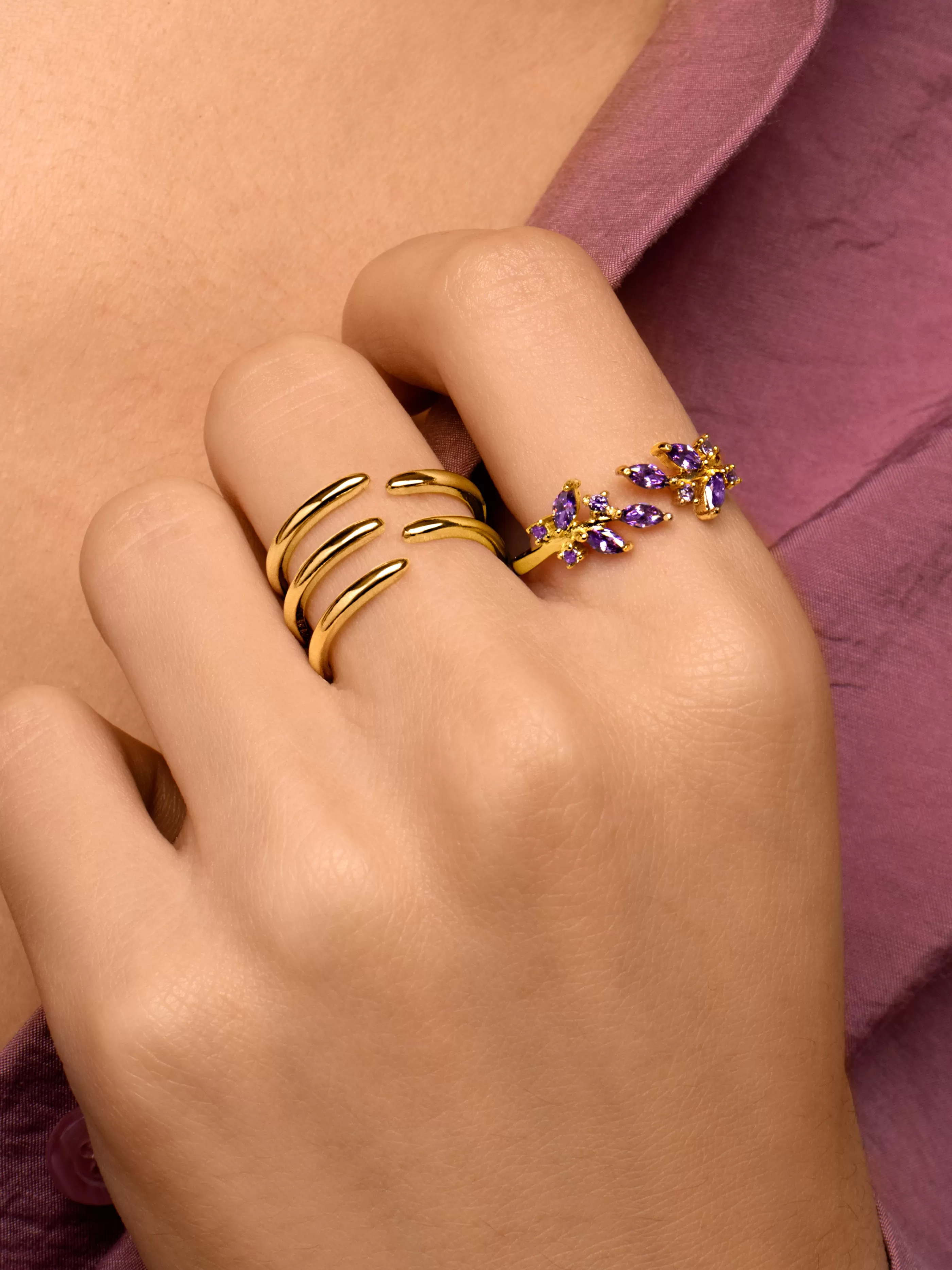 SINGULARU Anillo Claw Plata Bano Oro- Anillos Ajustables