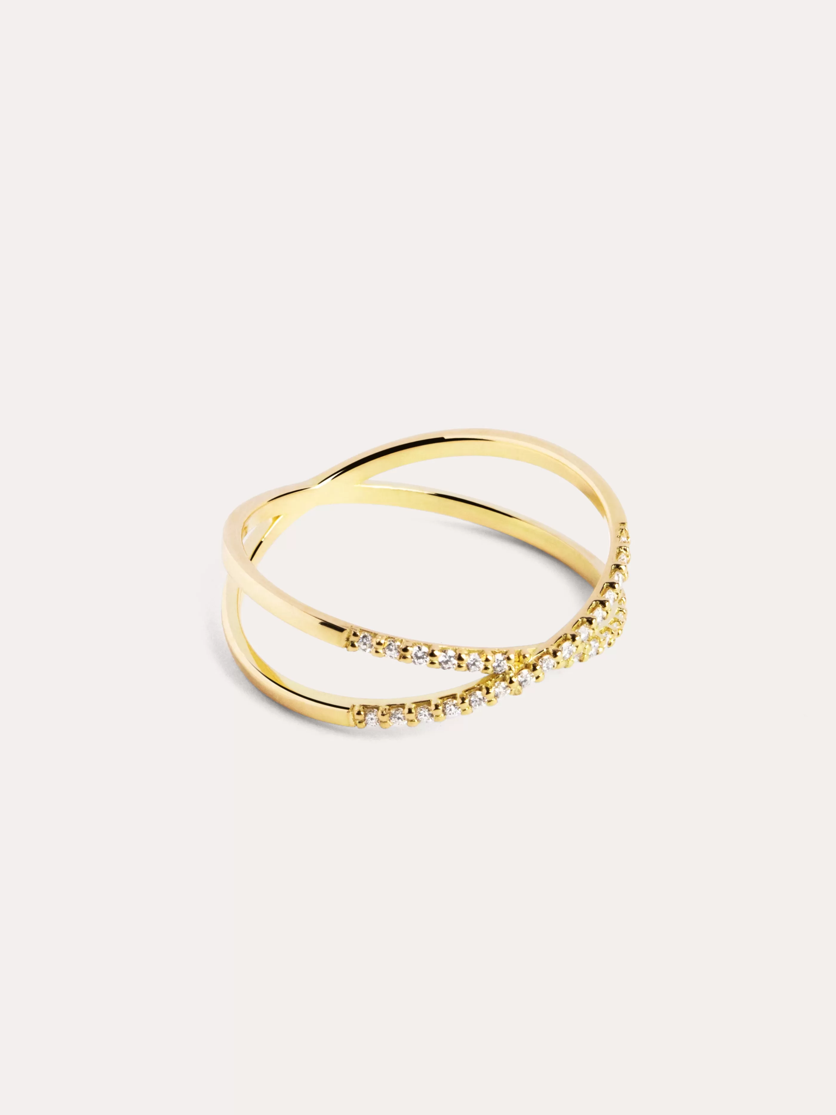 SINGULARU Anillo Cross Celine Oro Amarillo 18Kt Con Diamantes- Anillos Con Talla