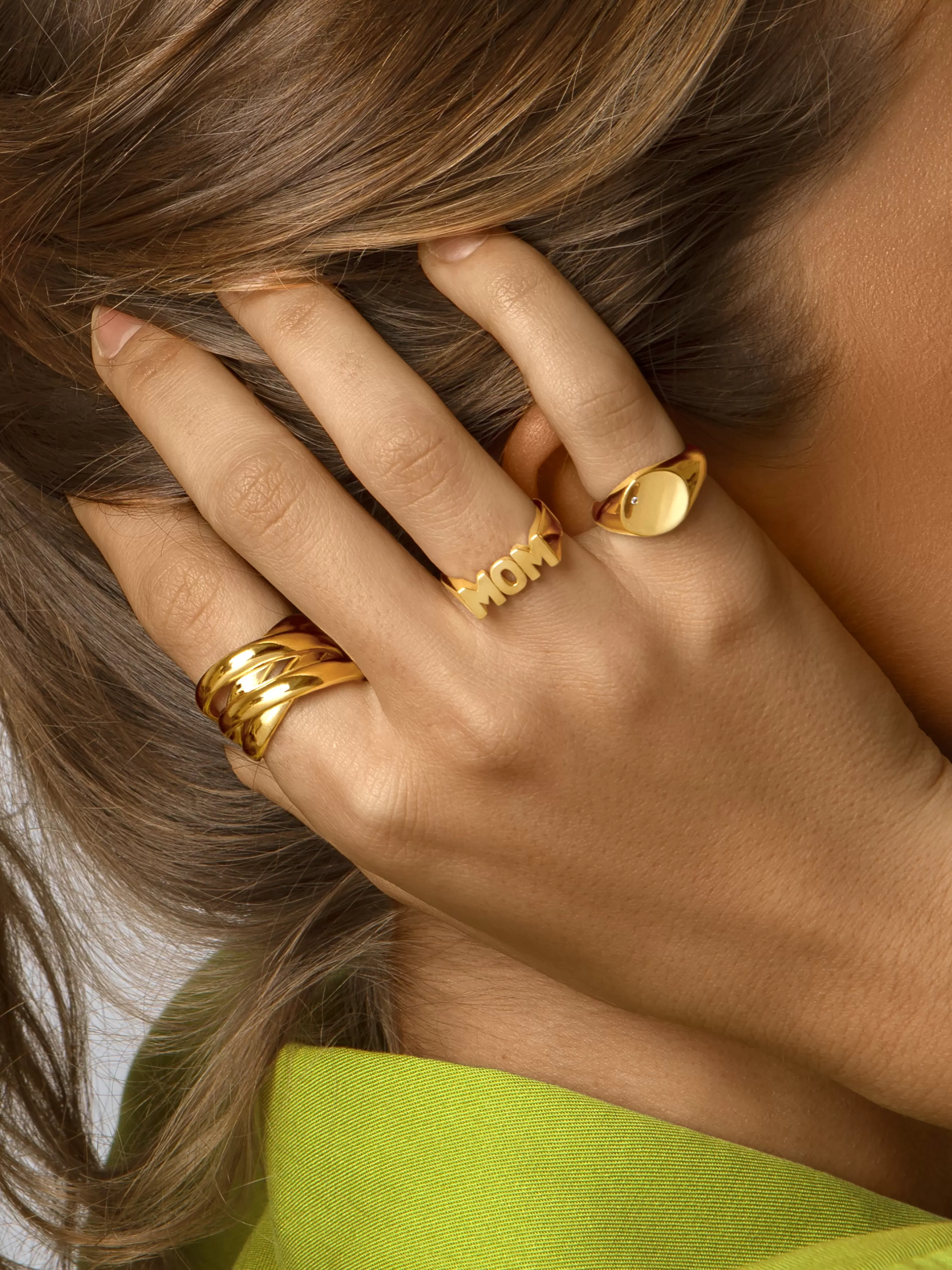 SINGULARU Anillo Double Cross Bano Oro- Anillos Con Talla