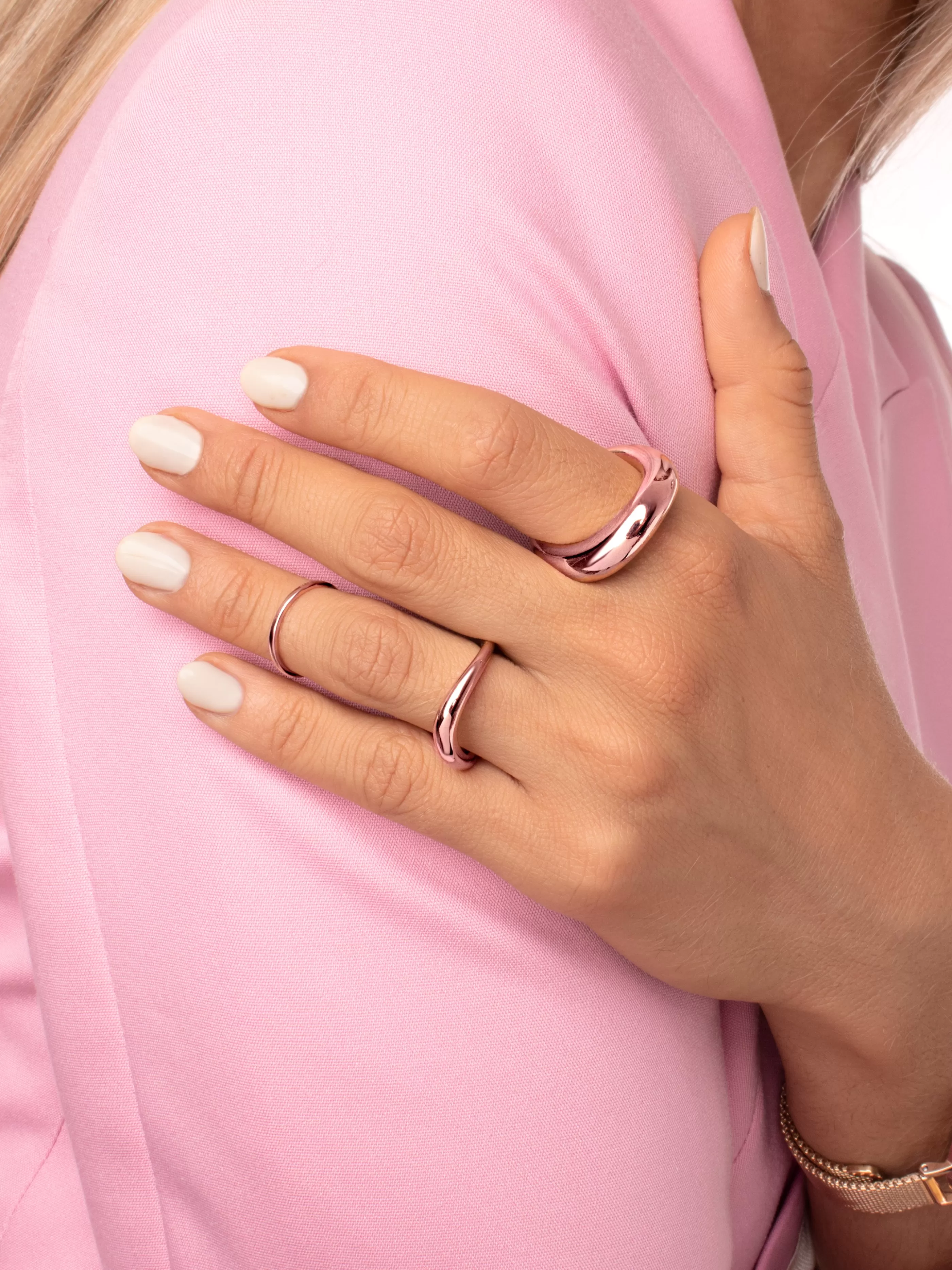 SINGULARU Anillo Midi Ring Plata Bano Oro Rosa- Anillos Con Talla