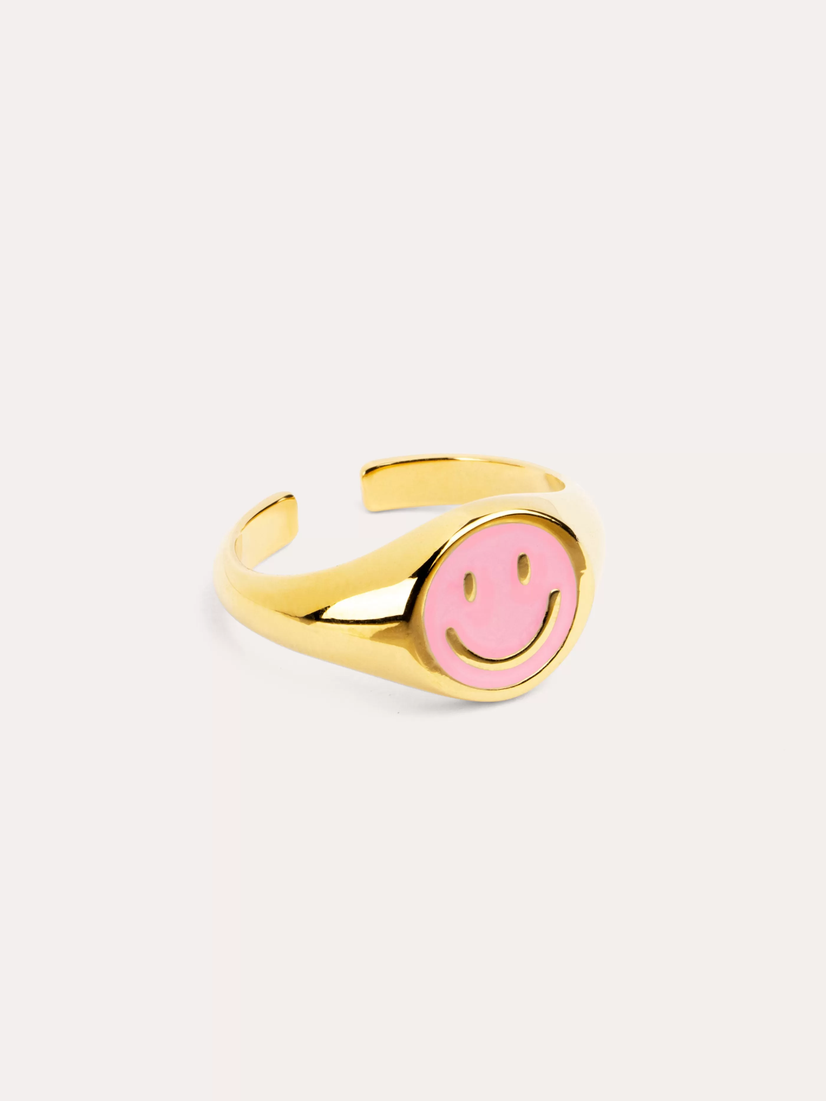 SINGULARU Anillo Smiley Rose Enamel Bano Oro- Anillos Ajustables