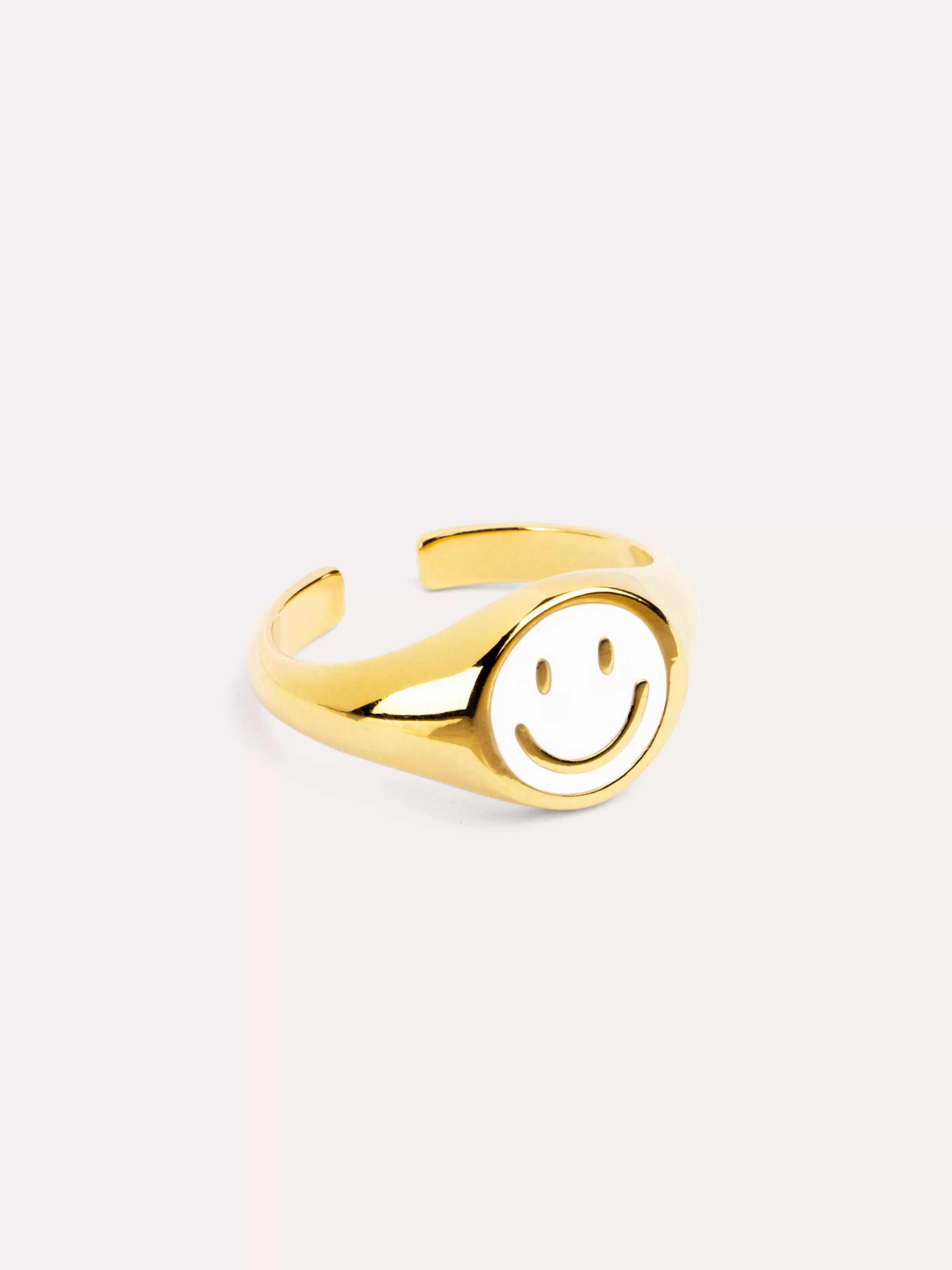 SINGULARU Anillo Smiley White Enamel Bano Oro- Anillos Ajustables