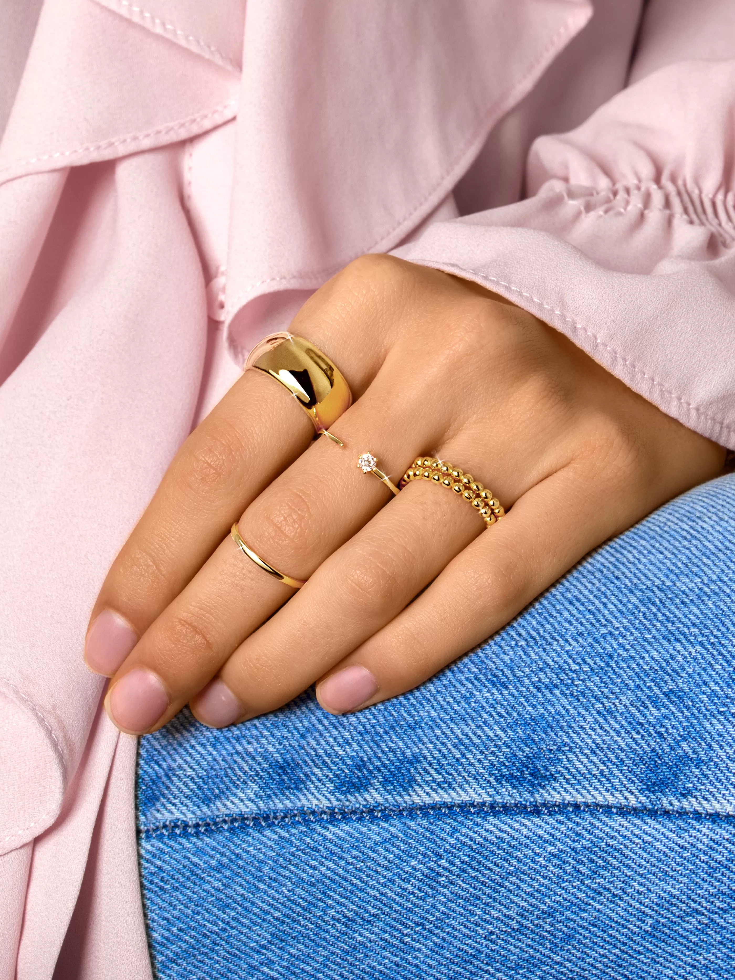 SINGULARU Anillo Sophie Plata Bano Oro- Anillos Ajustables