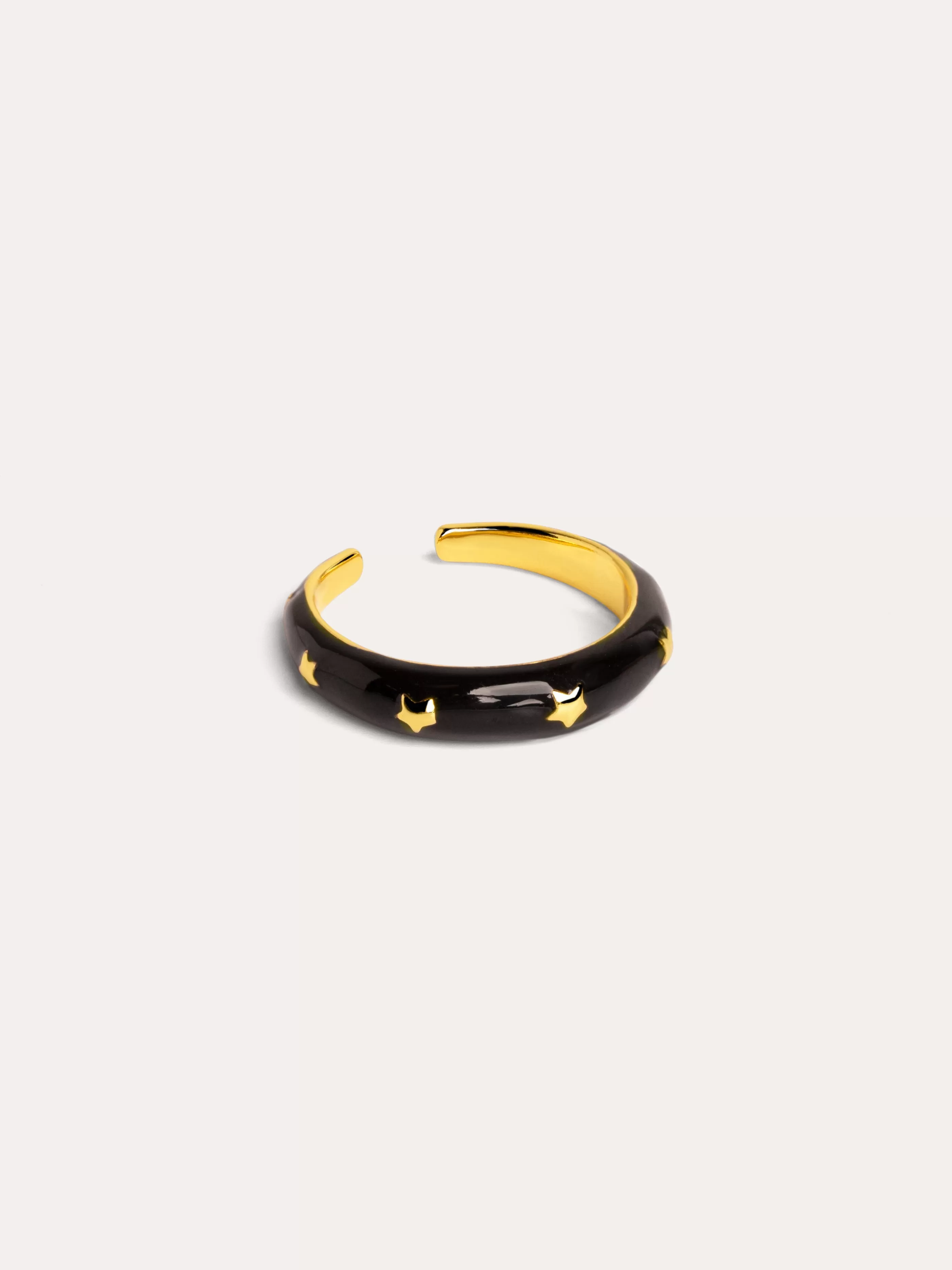SINGULARU Anillo Stars Black Enamel Bano Oro- Anillos Ajustables