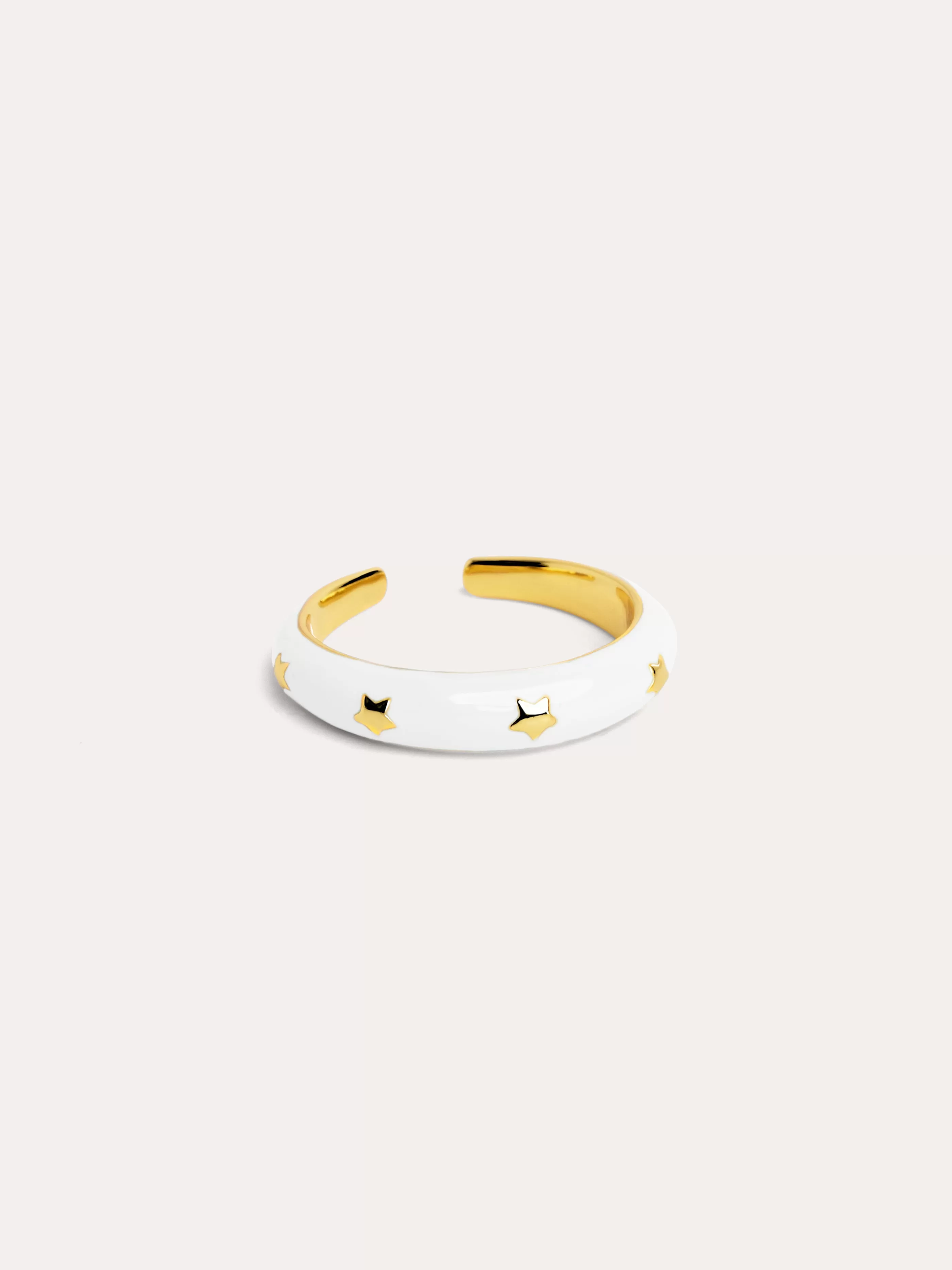 SINGULARU Anillo Stars White Enamel Bano Oro- Anillos Ajustables
