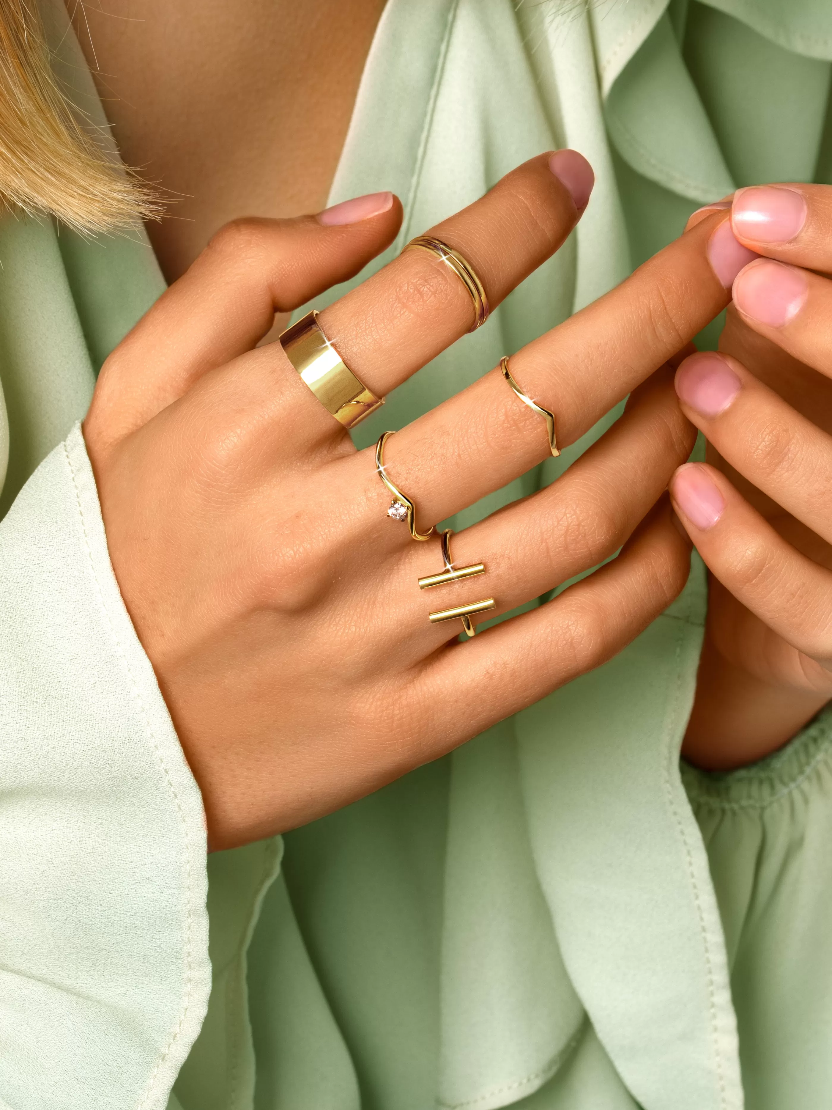 SINGULARU Anillo Sticks Plata Bano Oro- Anillos Ajustables