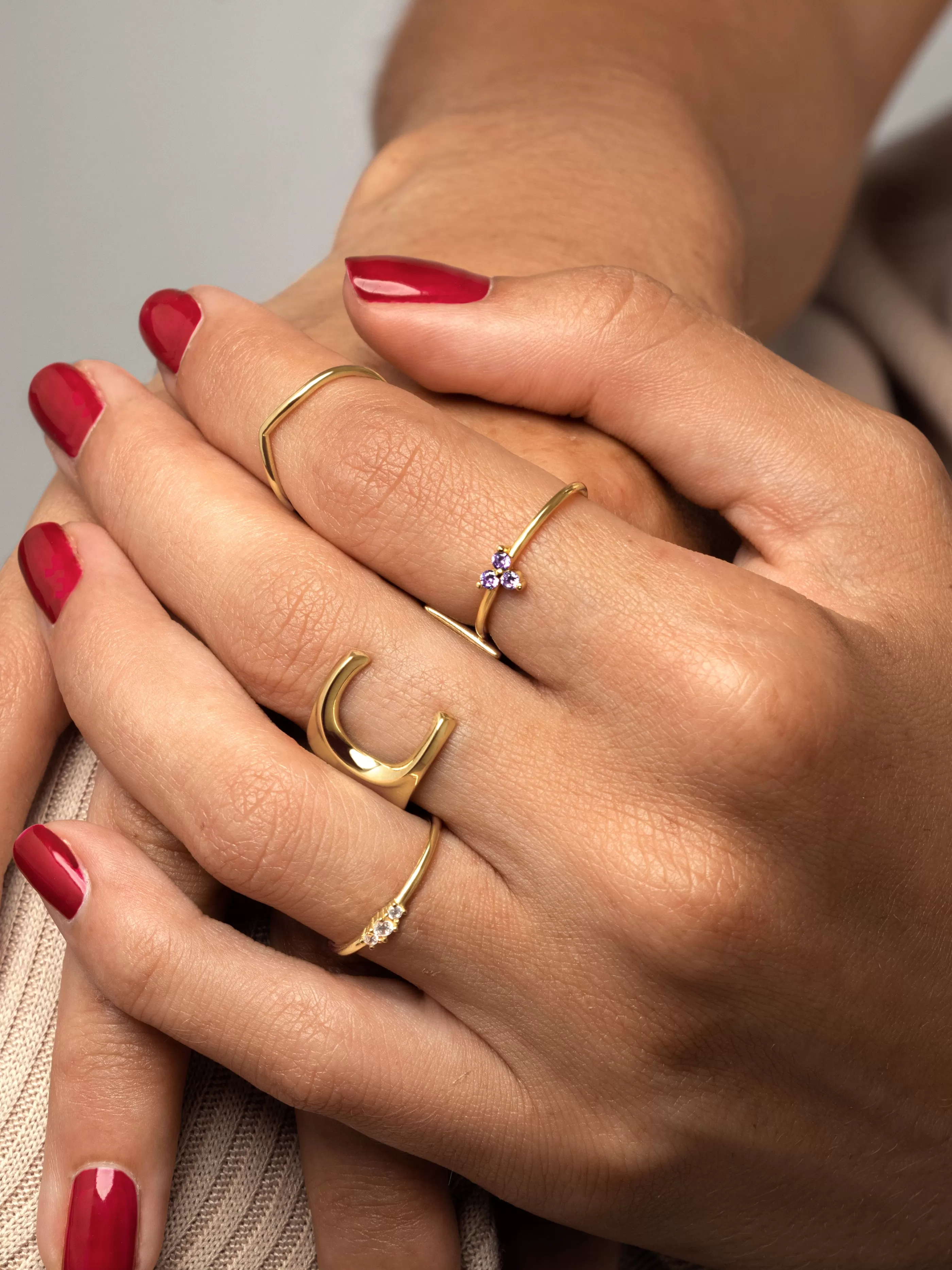 SINGULARU Anillo Trebol Lavande Plata Bano Oro- Anillos Con Talla