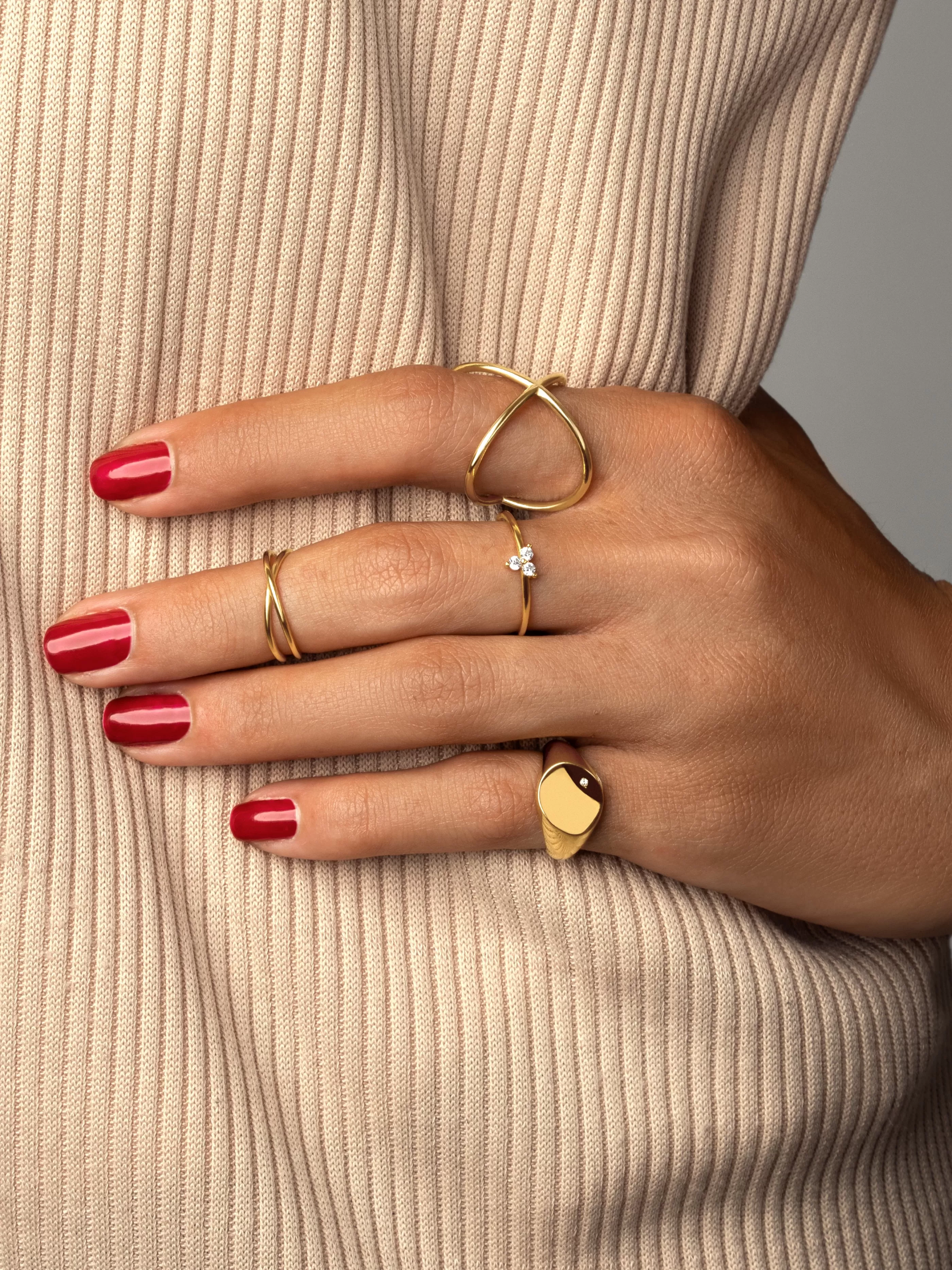 SINGULARU Anillo Trebol Plata Bano Oro- Anillos Con Talla