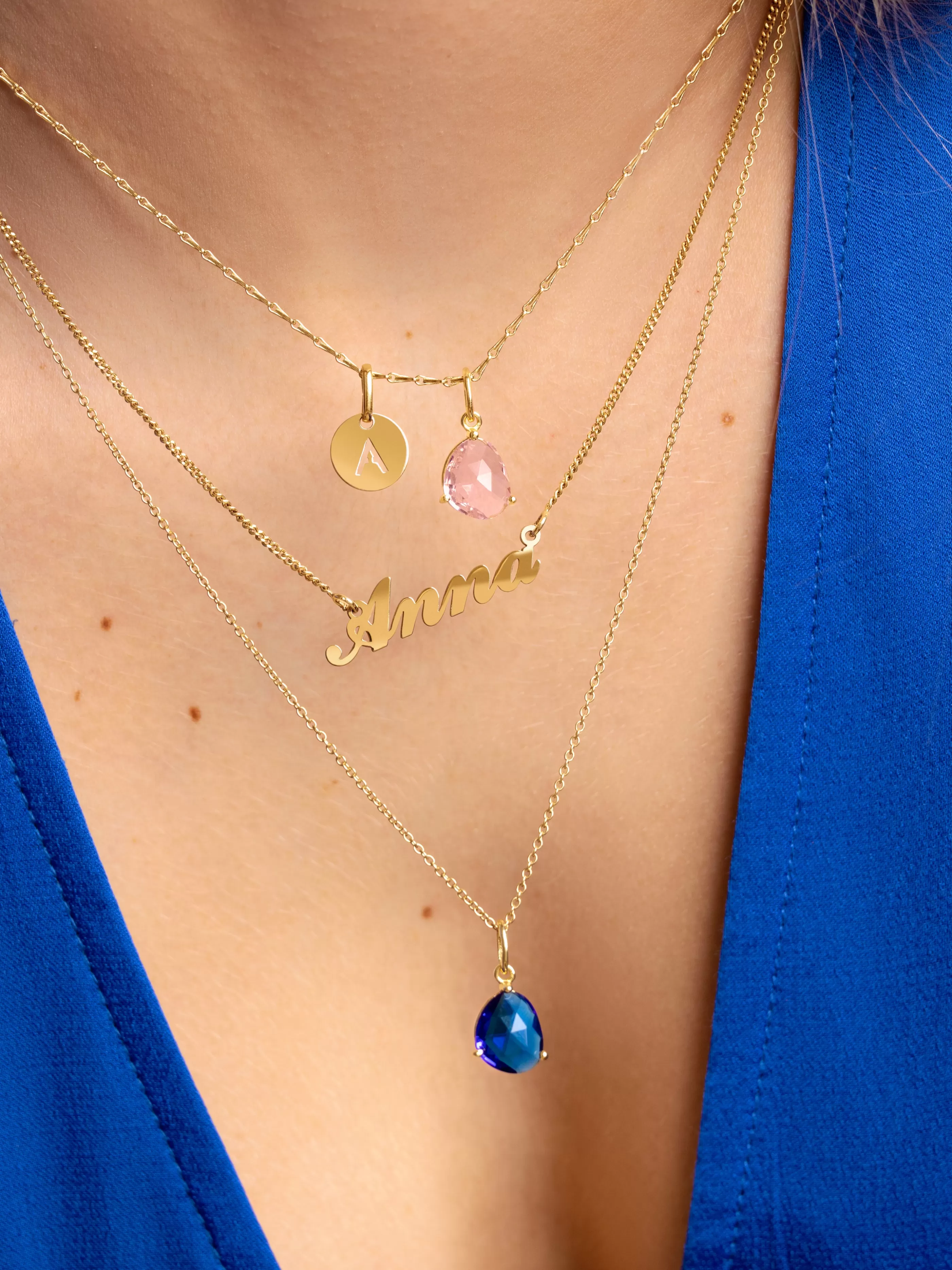 SINGULARU Charm Birthstones Plata Bano Oro- Collares De Colores