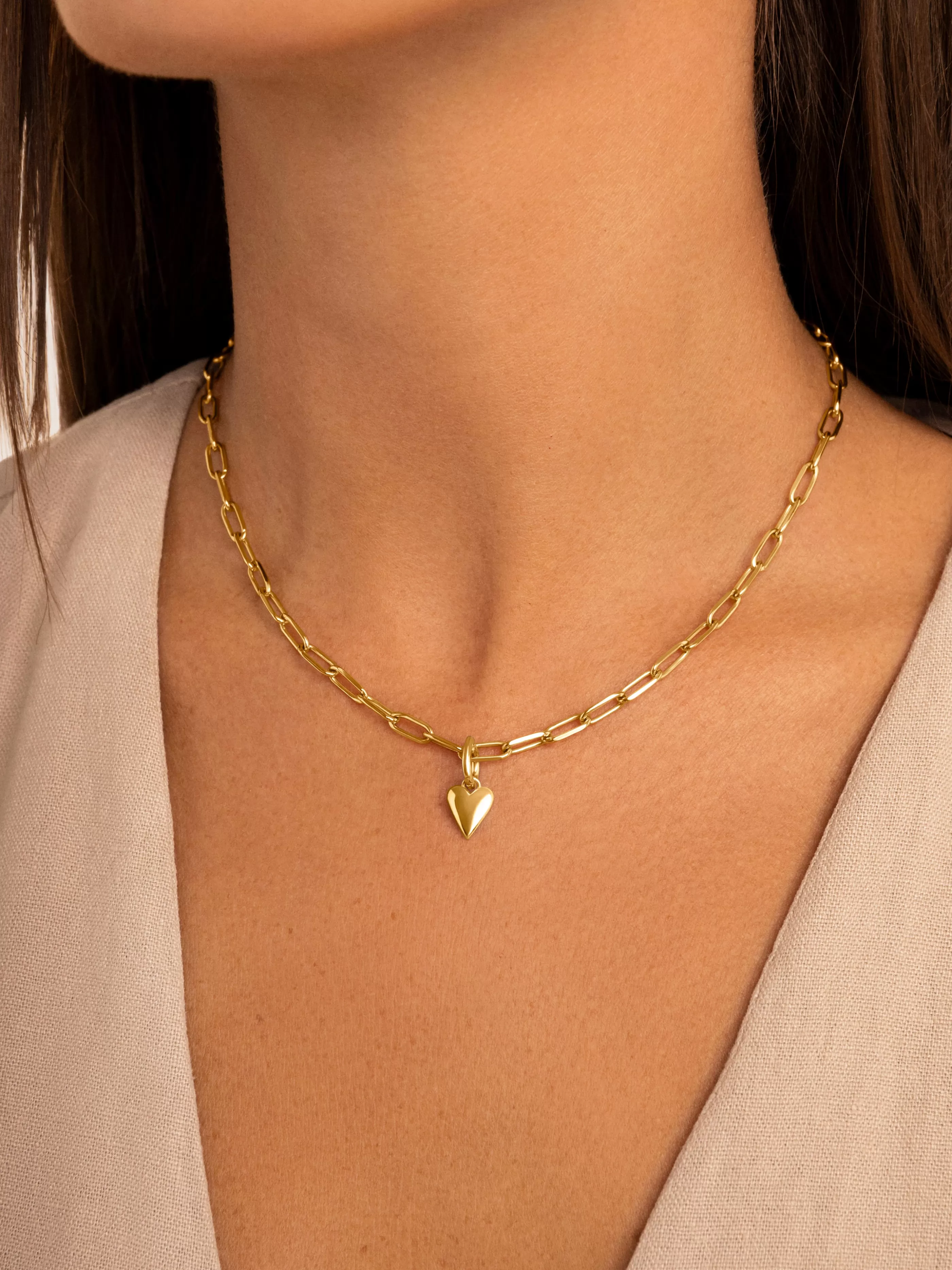 SINGULARU Charm Simple Heart Plata Bano Oro- Charms Para Collares