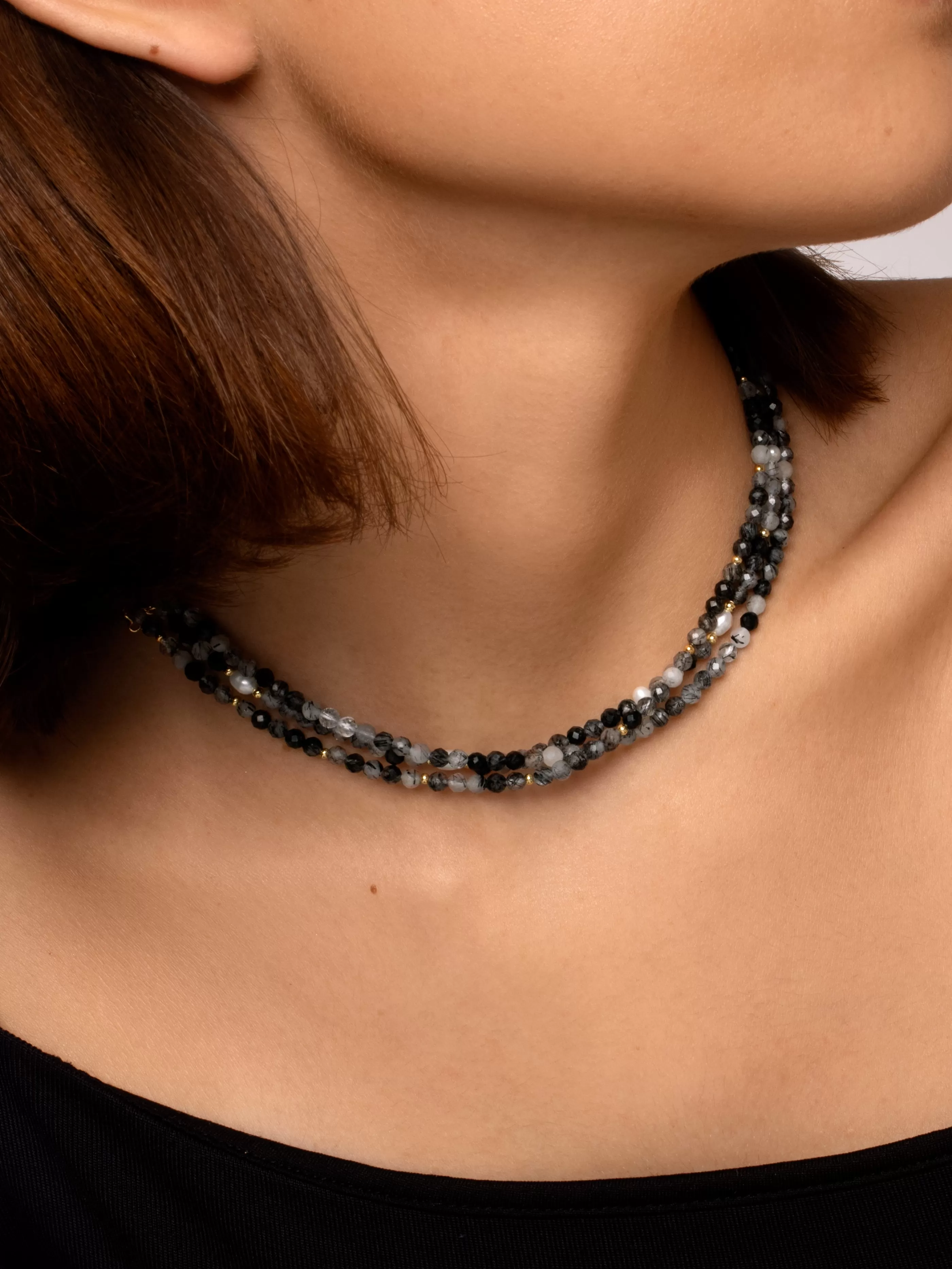SINGULARU Collar Altea Sand Black Bano Oro- Collares De Colores