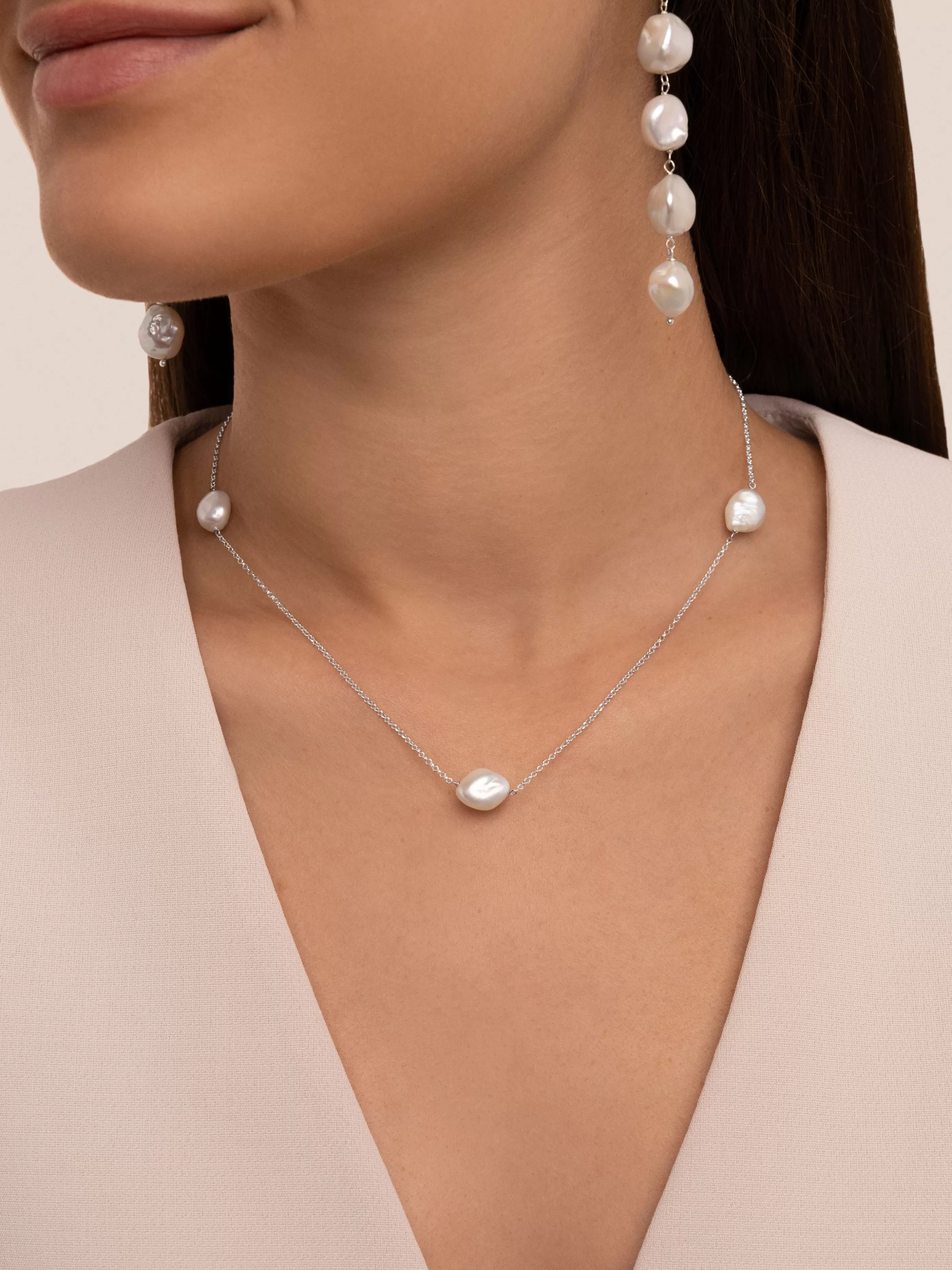 SINGULARU Collar Bean Pearls Plata- Collares Con Perlas