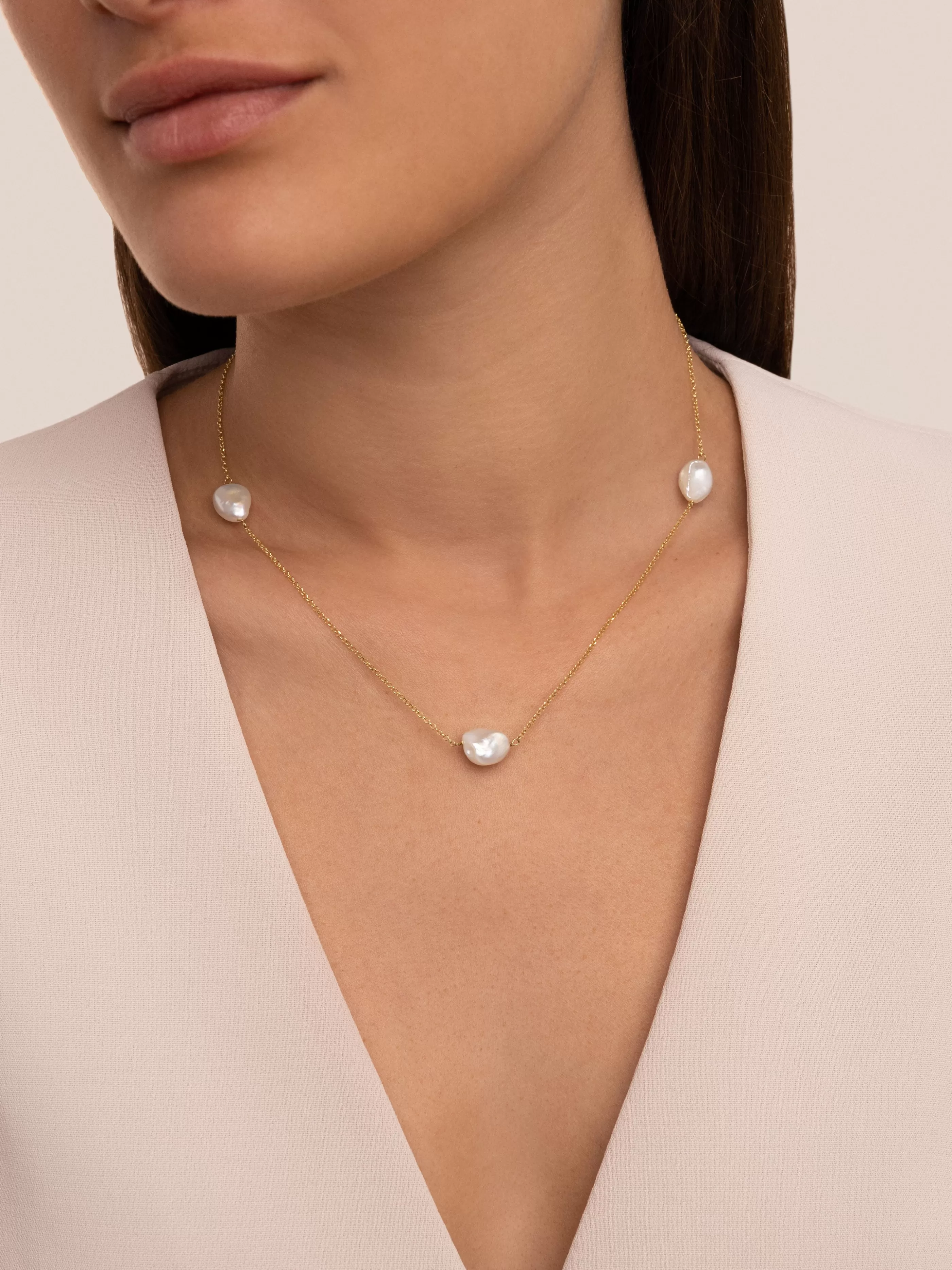 SINGULARU Collar Bean Pearls Plata Bano Oro- Collares Con Perlas