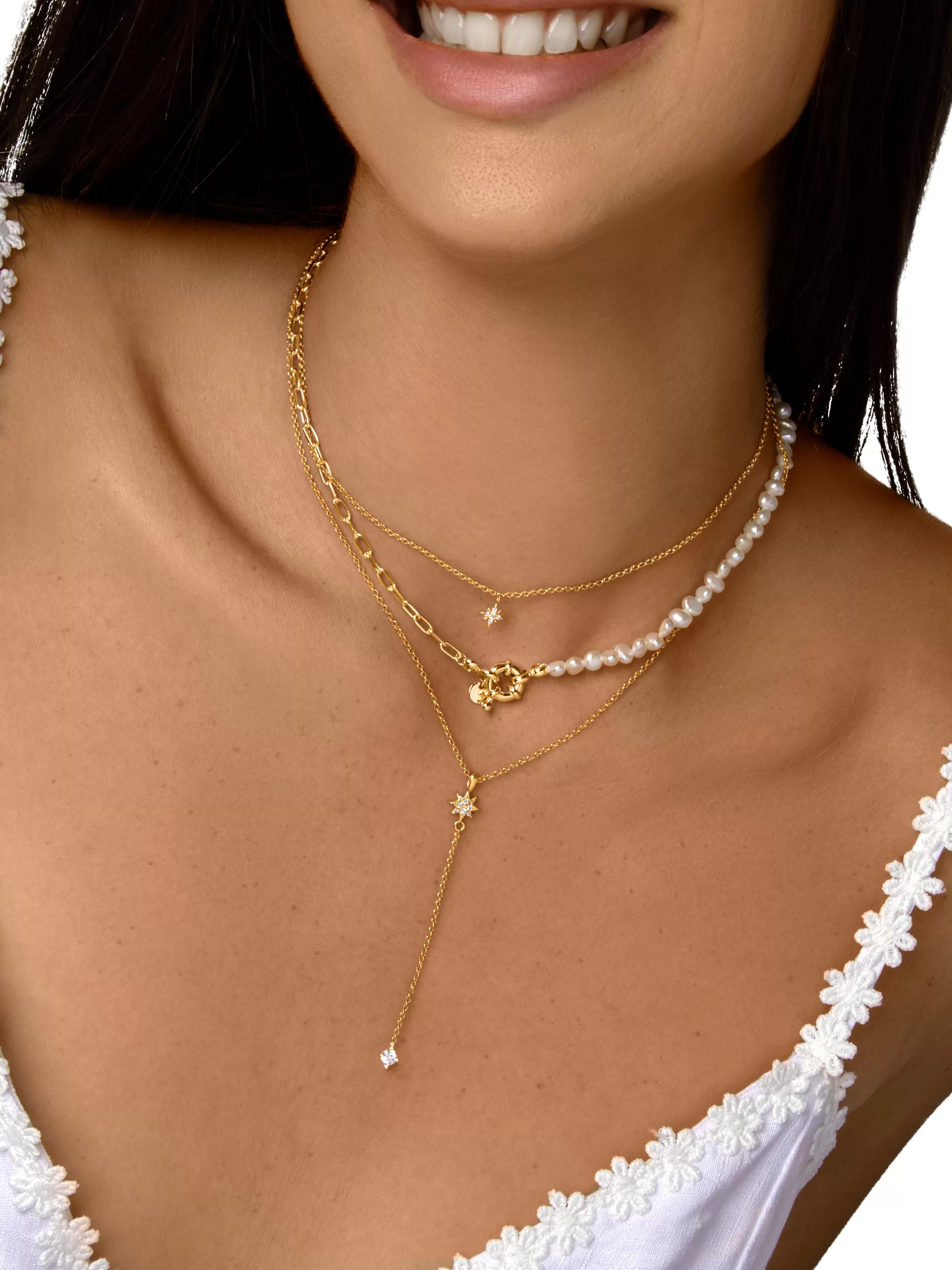 SINGULARU Collar Chic Pearl Bano Oro- Collares Con Perlas