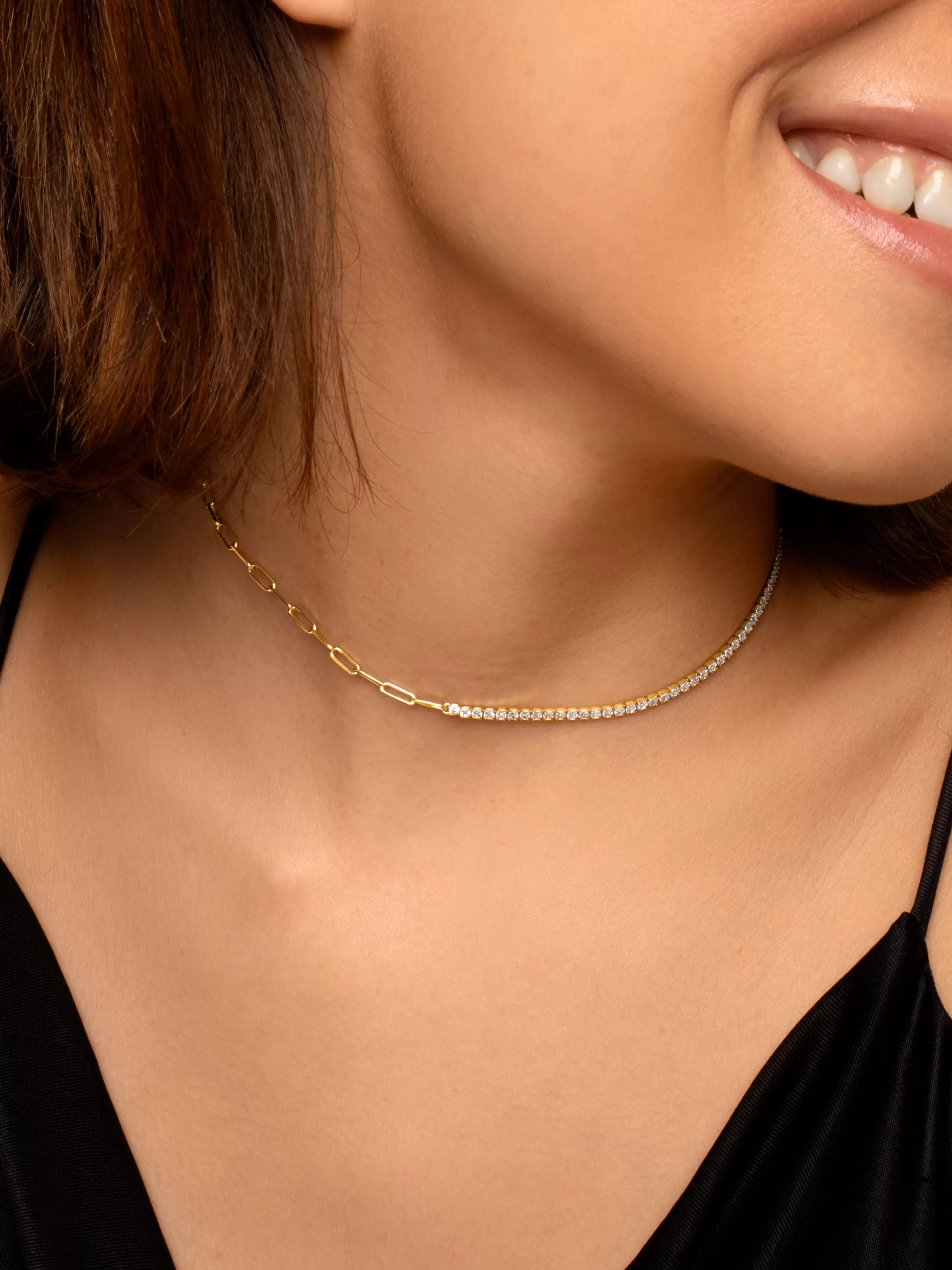 SINGULARU Collar Chic Riviere Bano Oro- Cadenas