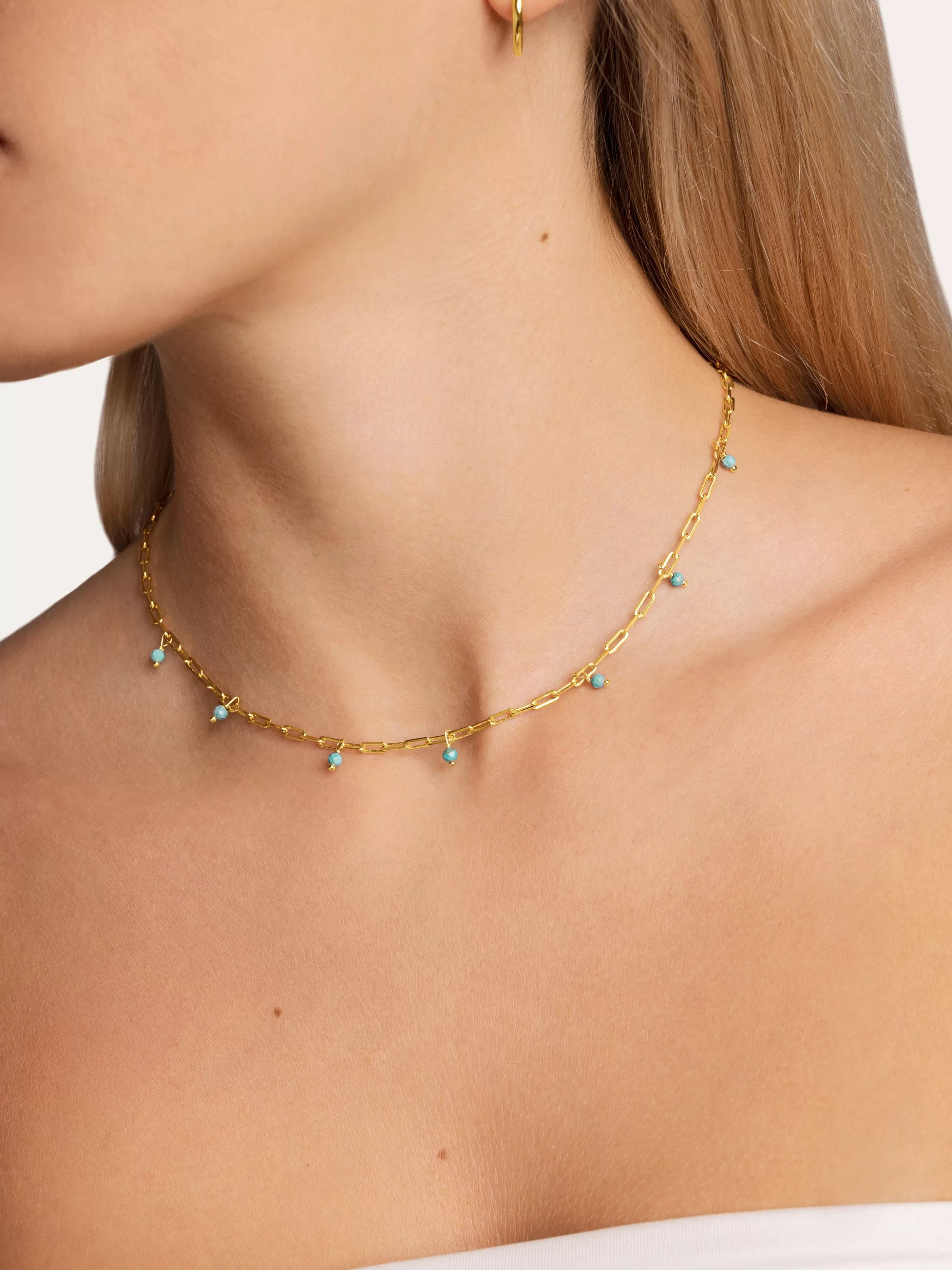 SINGULARU Collar Chic Turquoise Plata Bano Oro- Collares De Colores