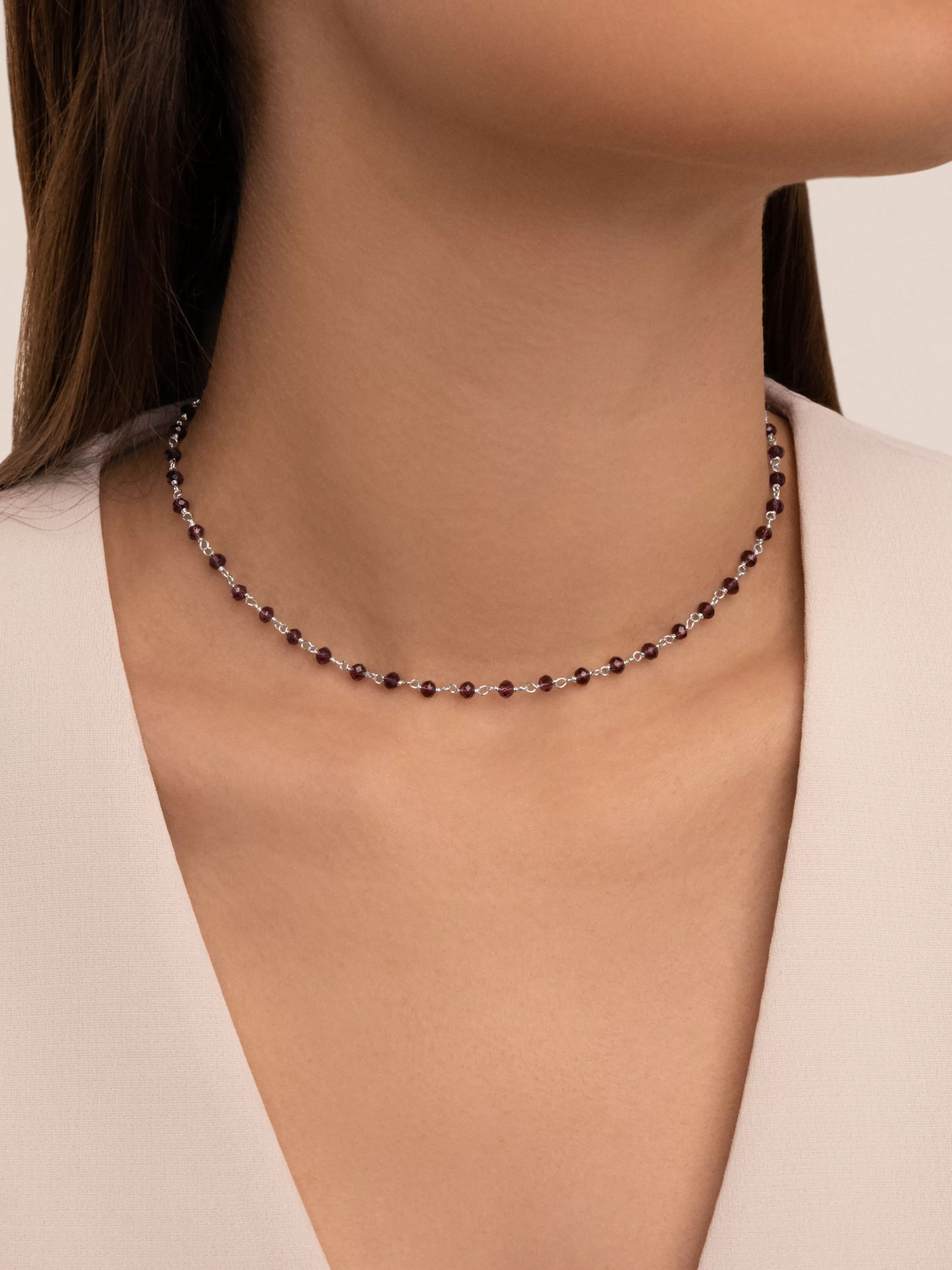 SINGULARU Collar Crystals Lavande Plata- Collares De Colores