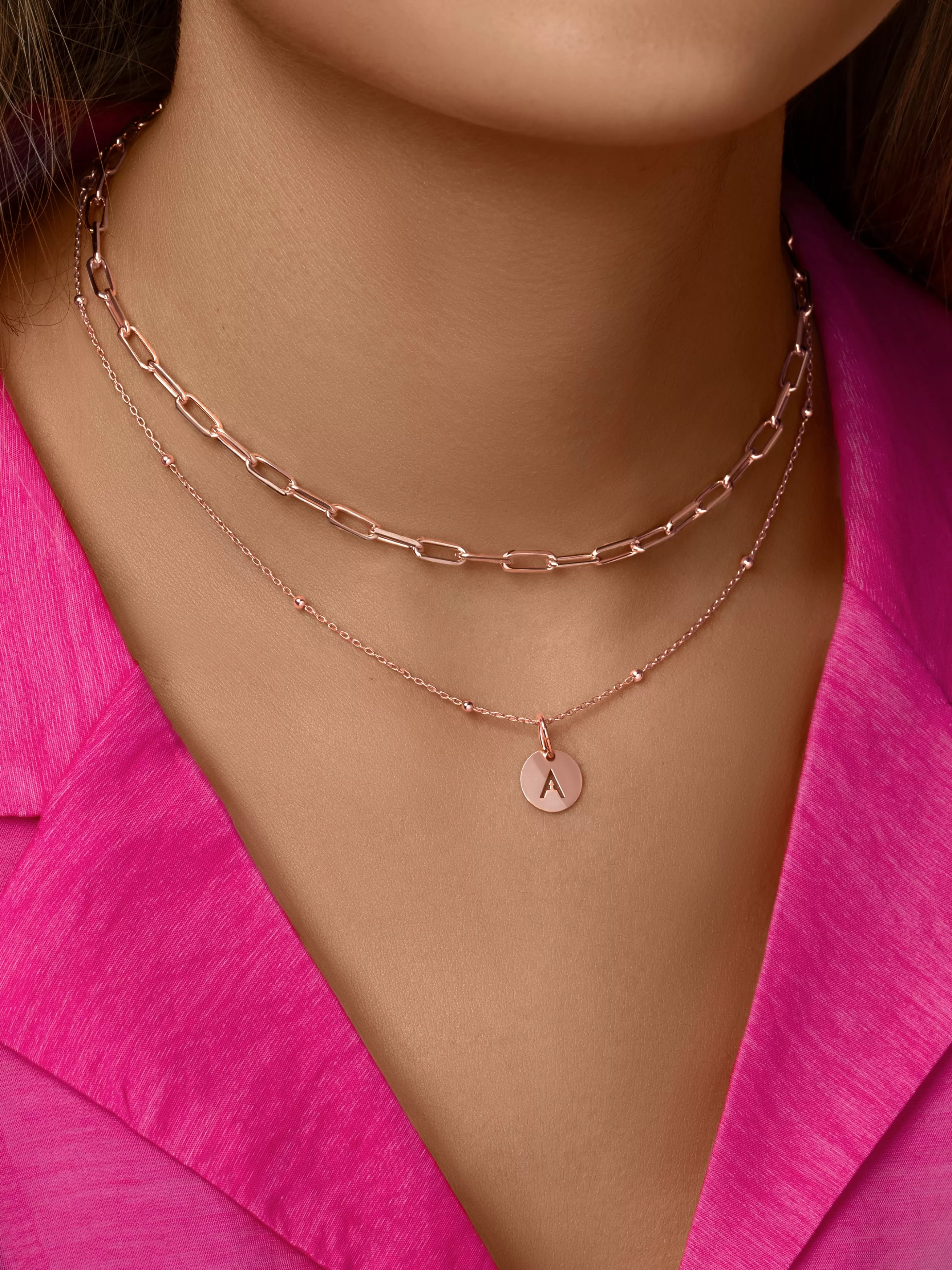 SINGULARU Collar Dots Plata Bano Oro Rosa- Cadenas