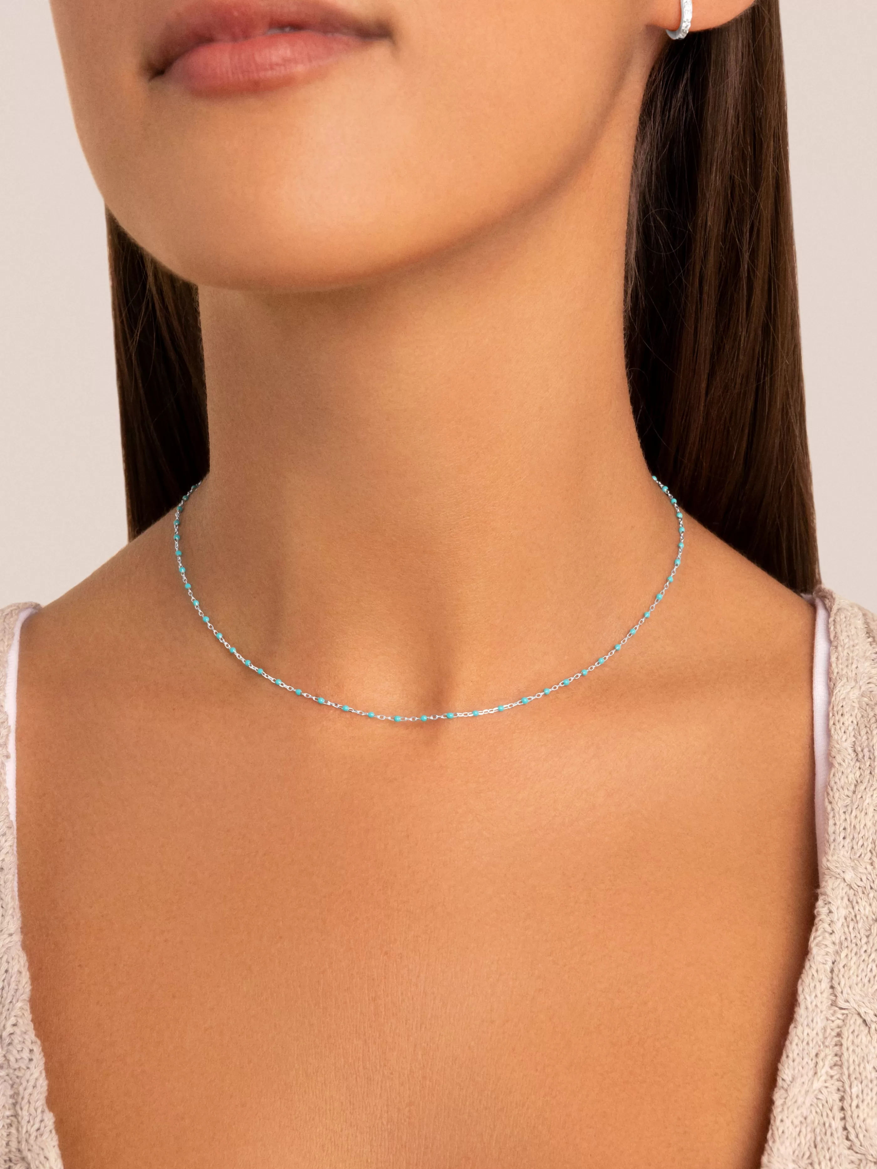SINGULARU Collar Dots Turquoise Enamel Plata- Collares De Colores
