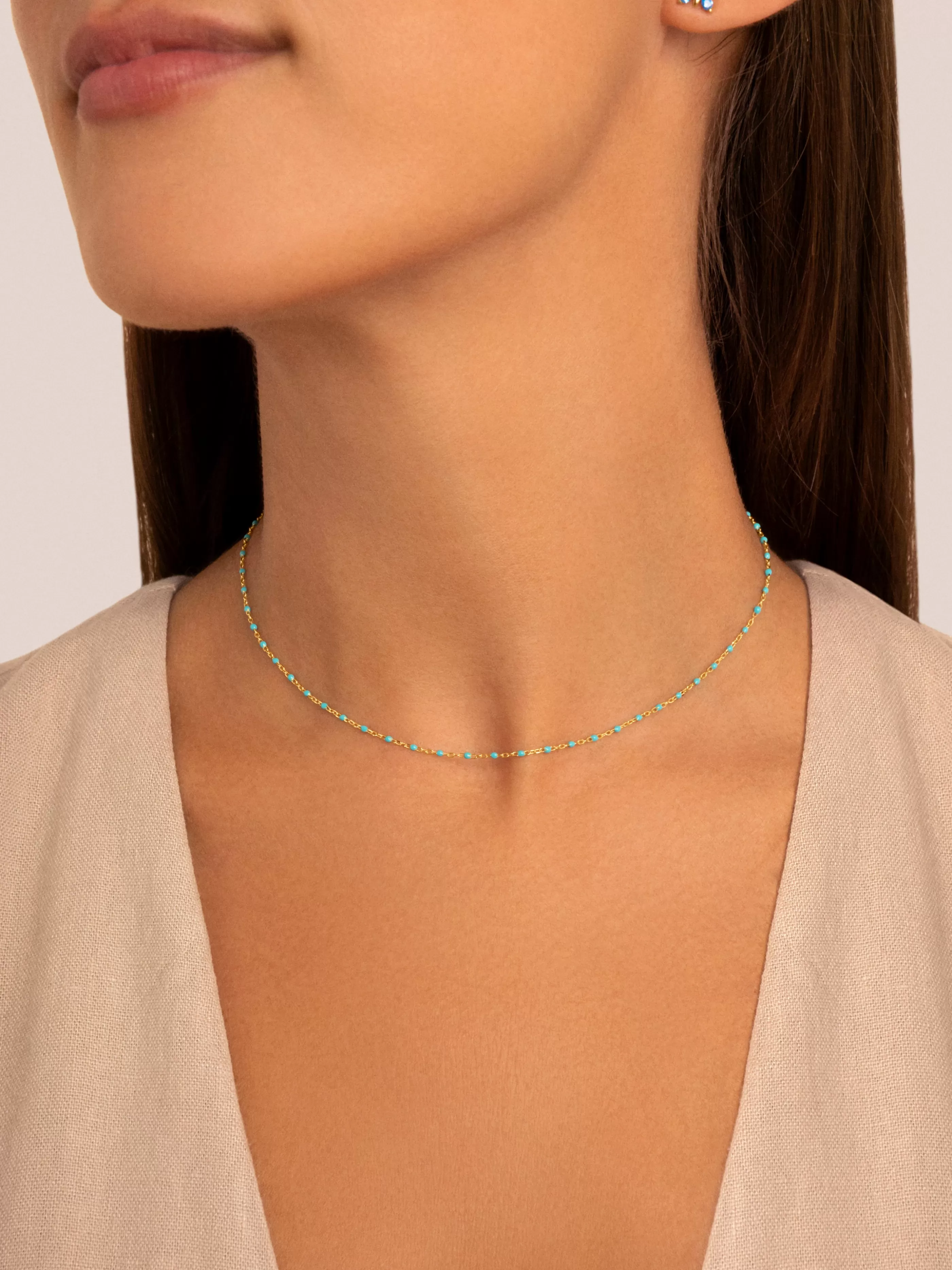 SINGULARU Collar Dots Turquoise Enamel Plata Bano Oro- Collares De Colores