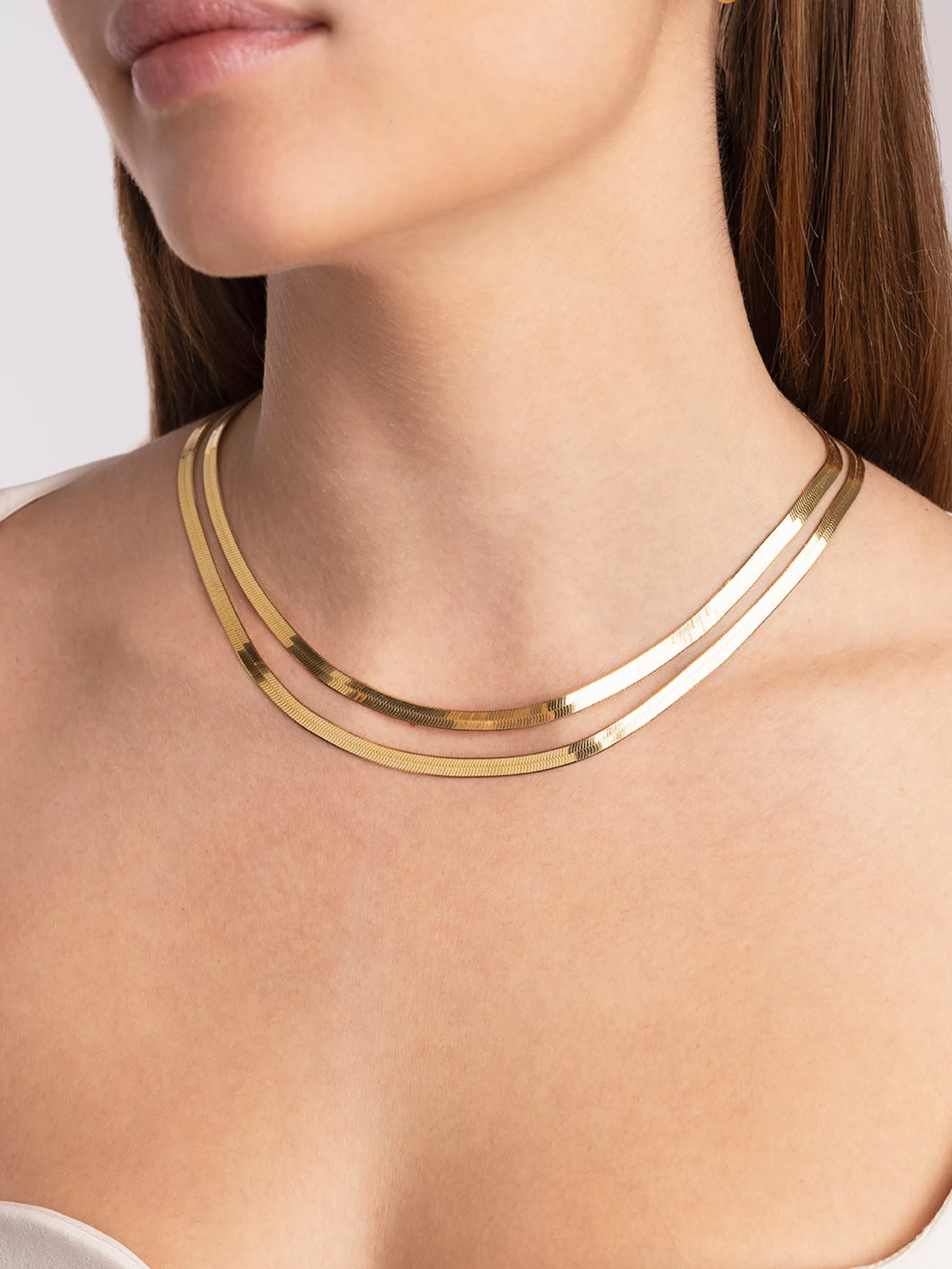 SINGULARU Collar Double Lisse Plata Bano Oro- Cadenas