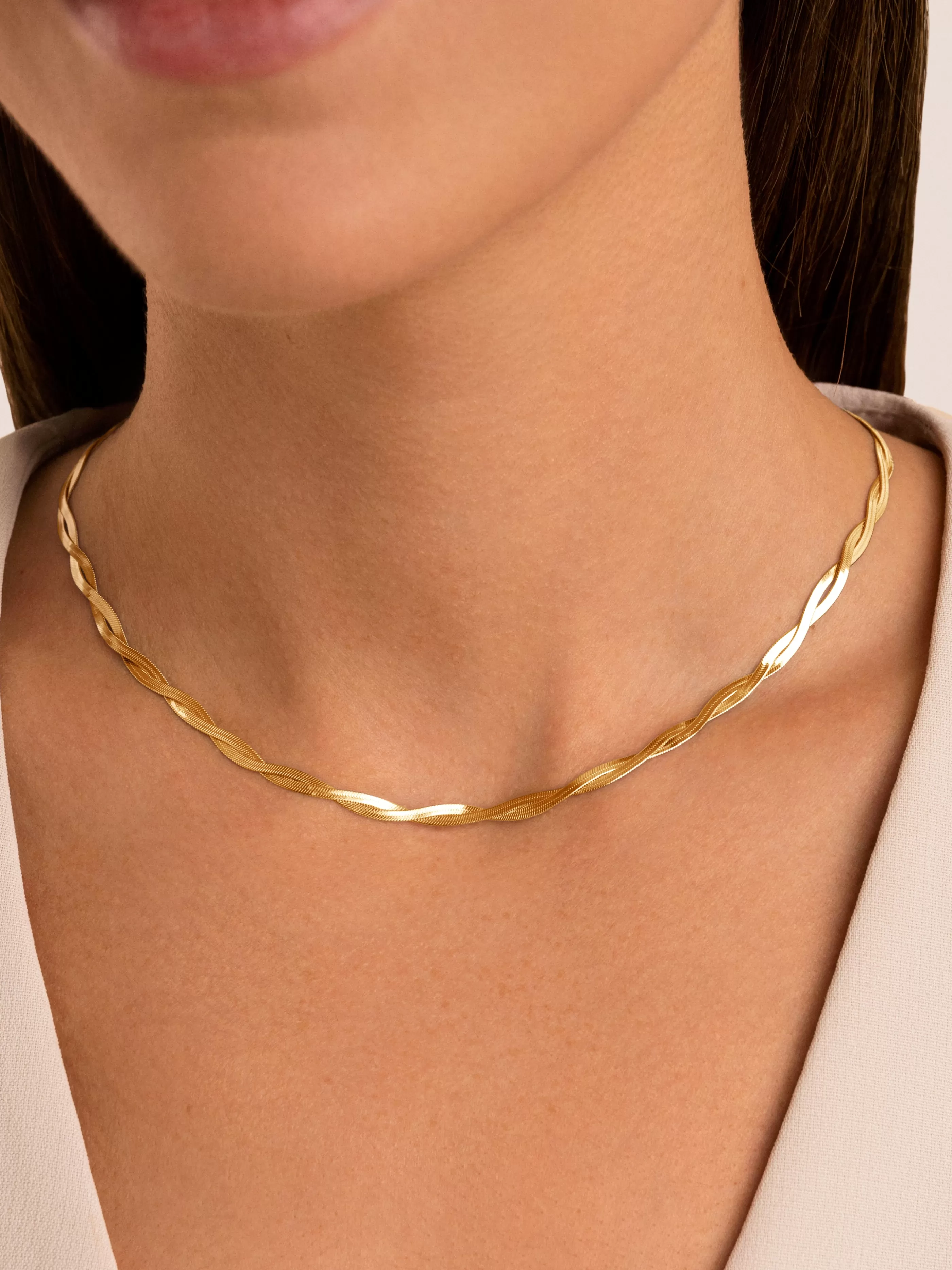SINGULARU Collar Lisse Twister Acero Bano Oro- Cadenas