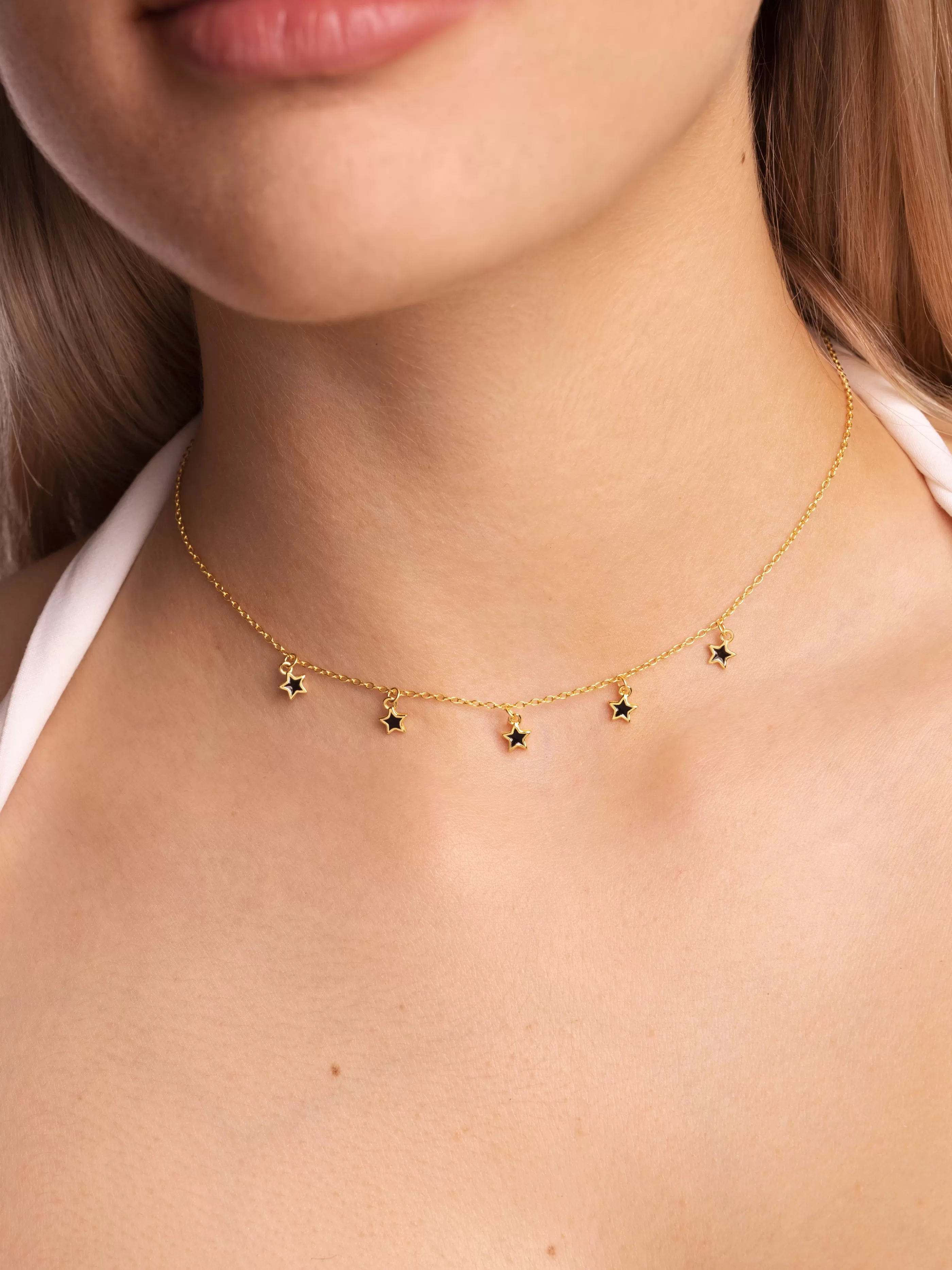 SINGULARU Collar Mini Stars Black Enamel Plata Bano Oro- Collares De Colores