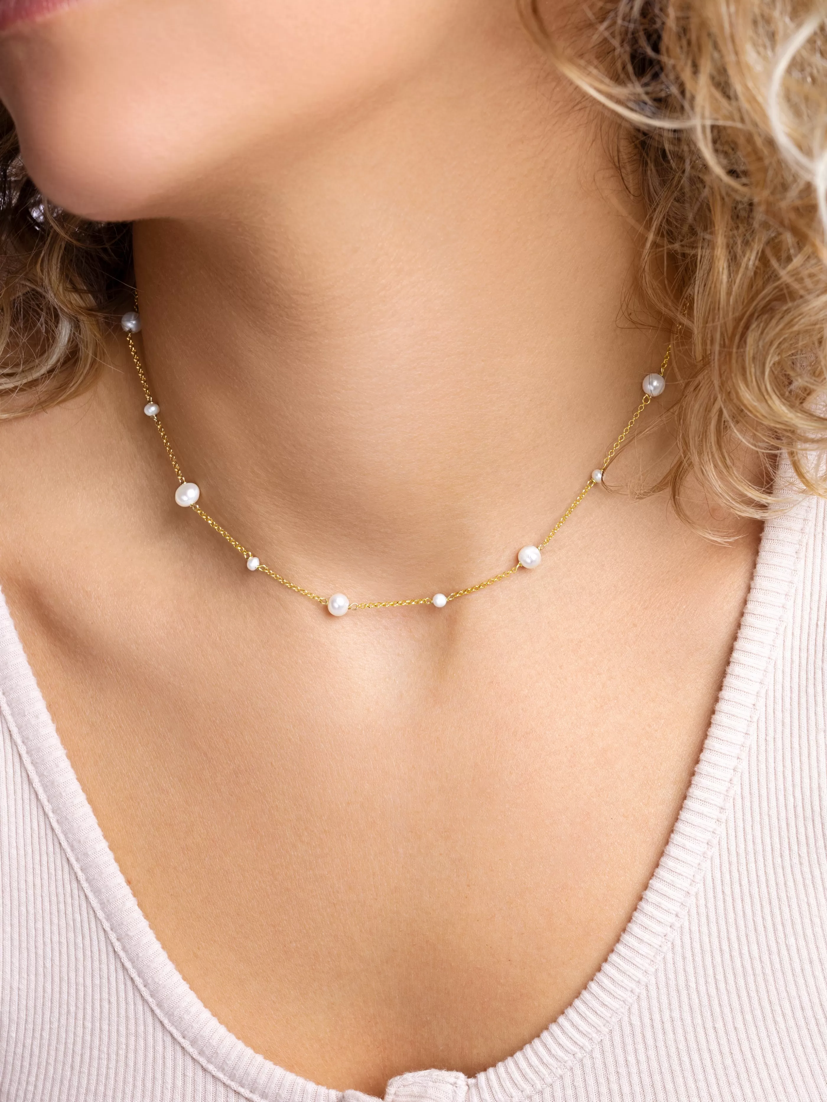 SINGULARU Collar Pearl & Pearls Plata Bano Oro- Collares Con Perlas