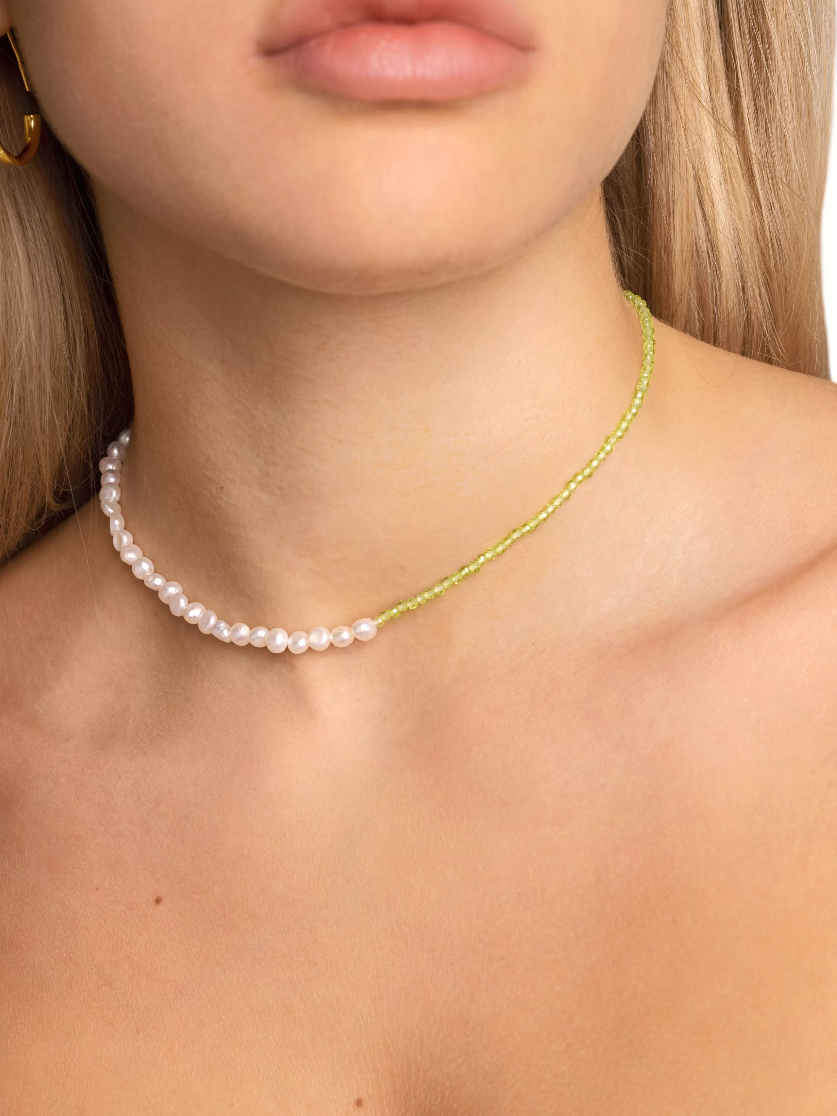 SINGULARU Collar Pearls Peridot Bano Oro- Collares De Colores