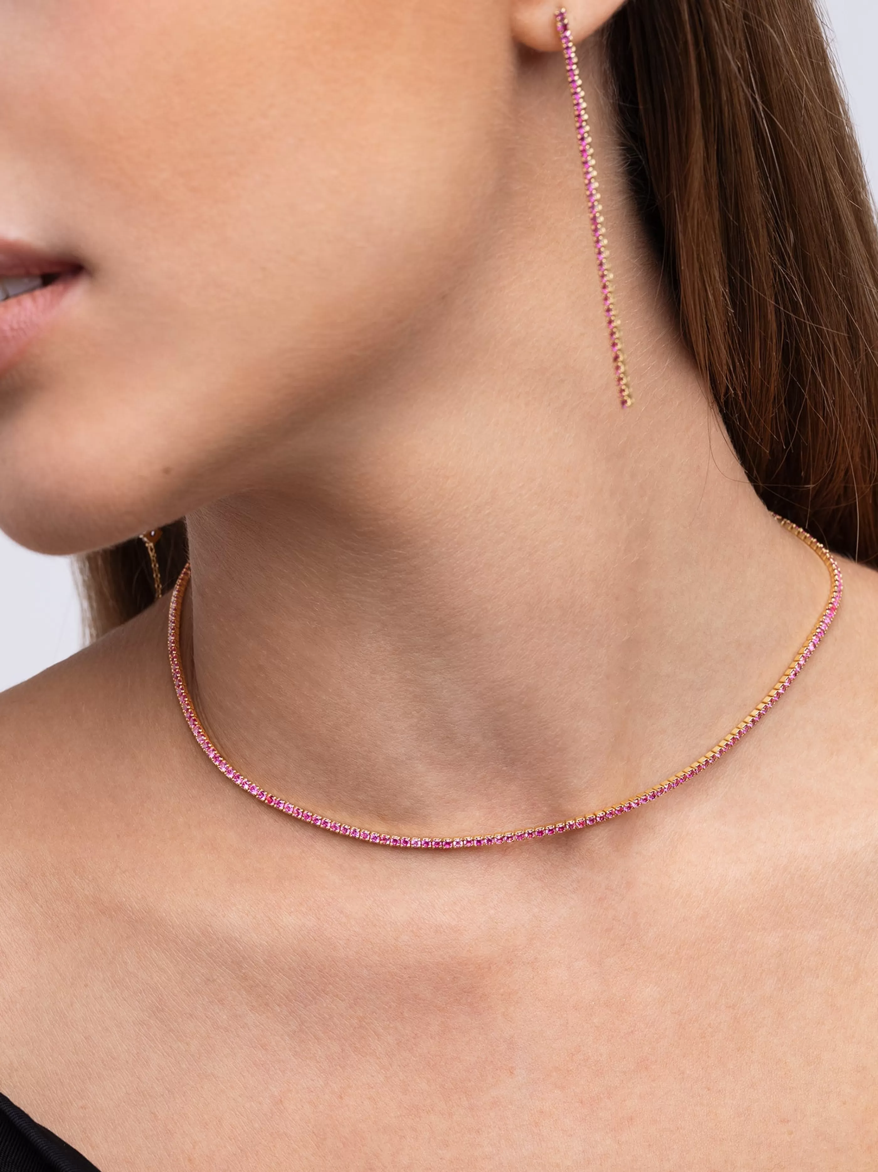 SINGULARU Collar Riviere Raspberry Bano Oro- Collares De Colores