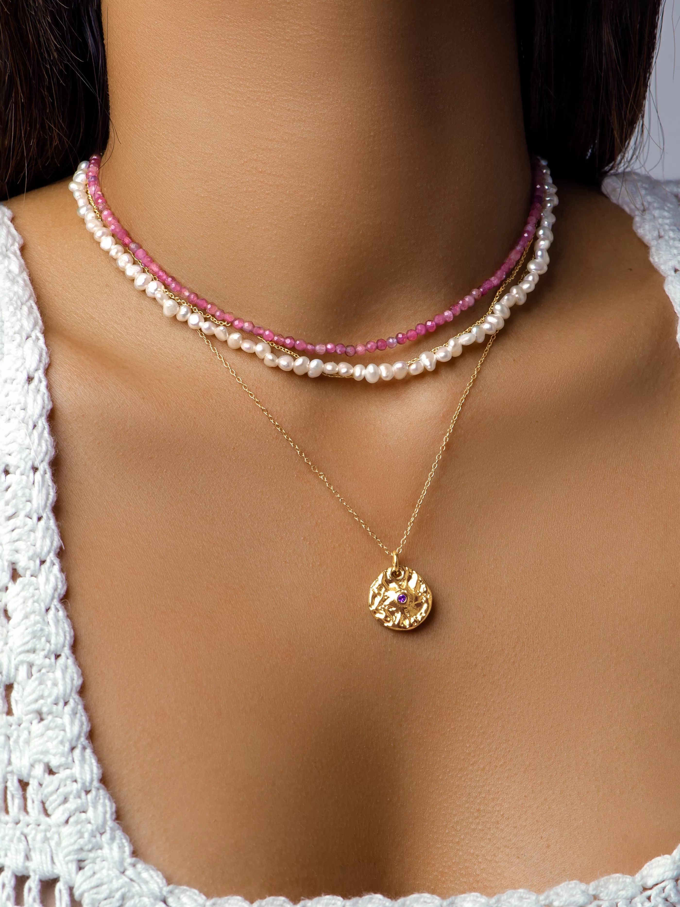 SINGULARU Collar Solstice Lavande Bano Oro- Collares Largos