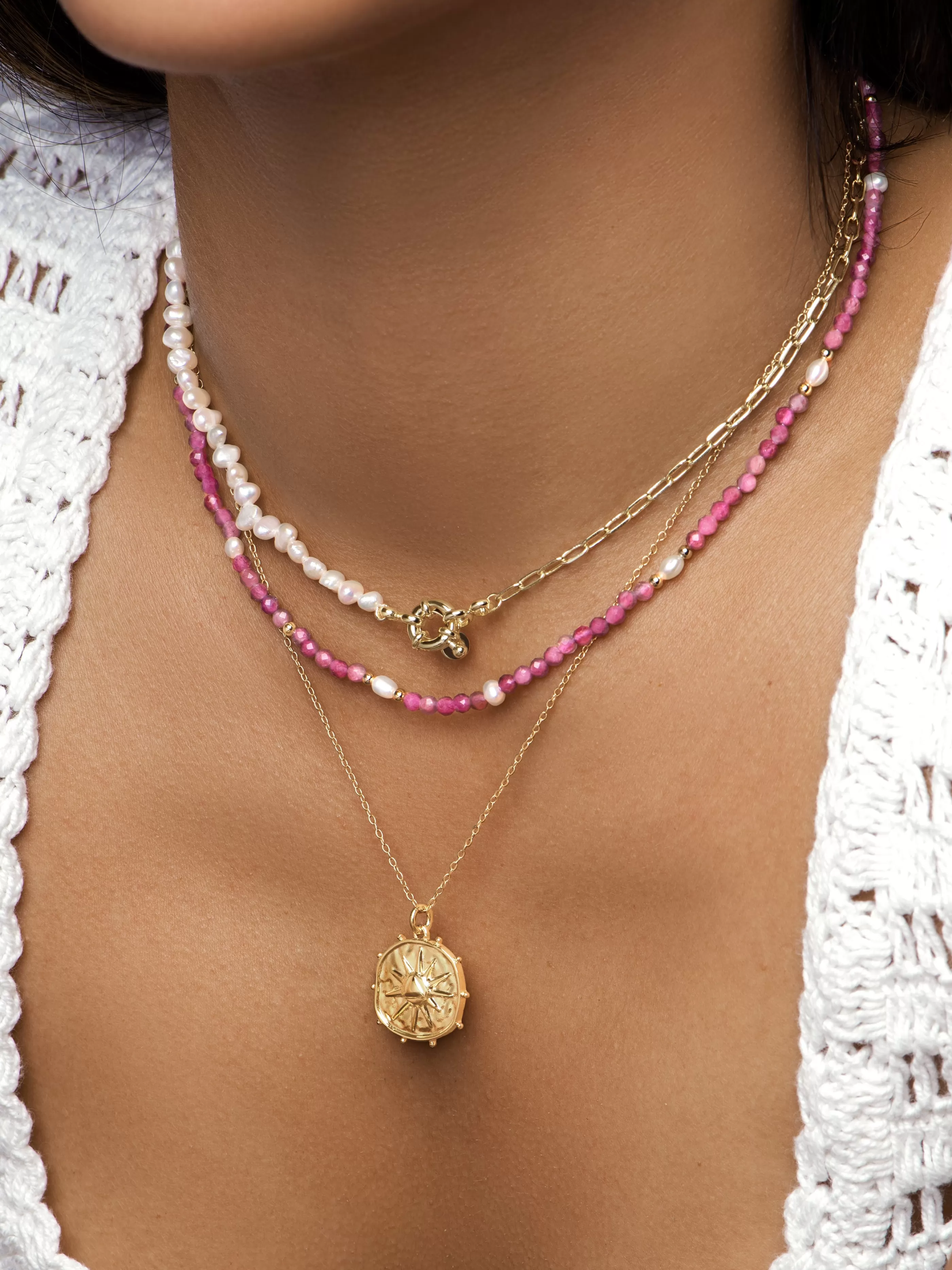 SINGULARU Collar Solstice Sun Bano Oro- Collares Largos