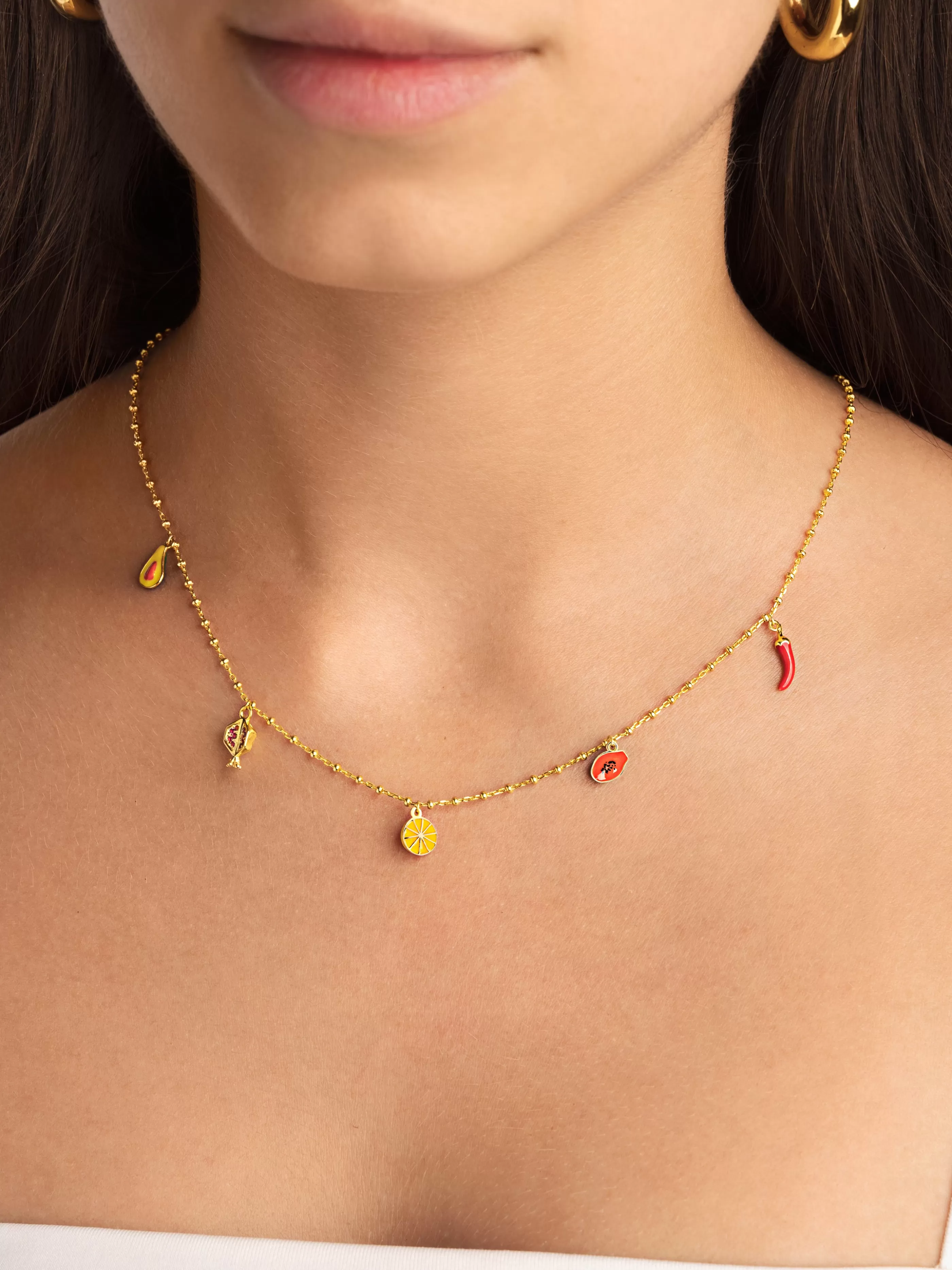 SINGULARU Collar Tropical Picnic Plata Bano Oro- Collares De Colores