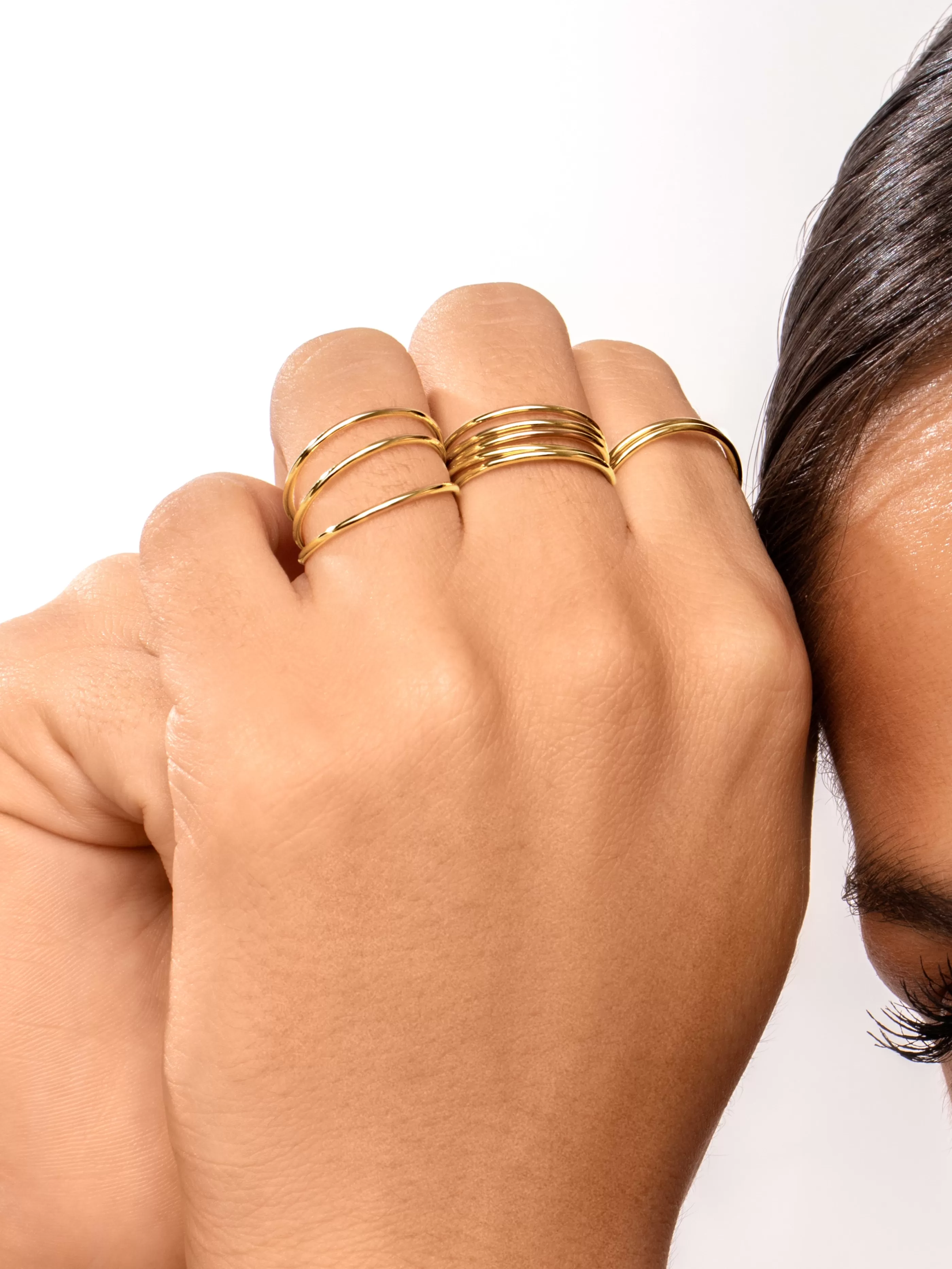 SINGULARU Pack 10 Anillos Helena Bano Oro- Anillos Con Talla