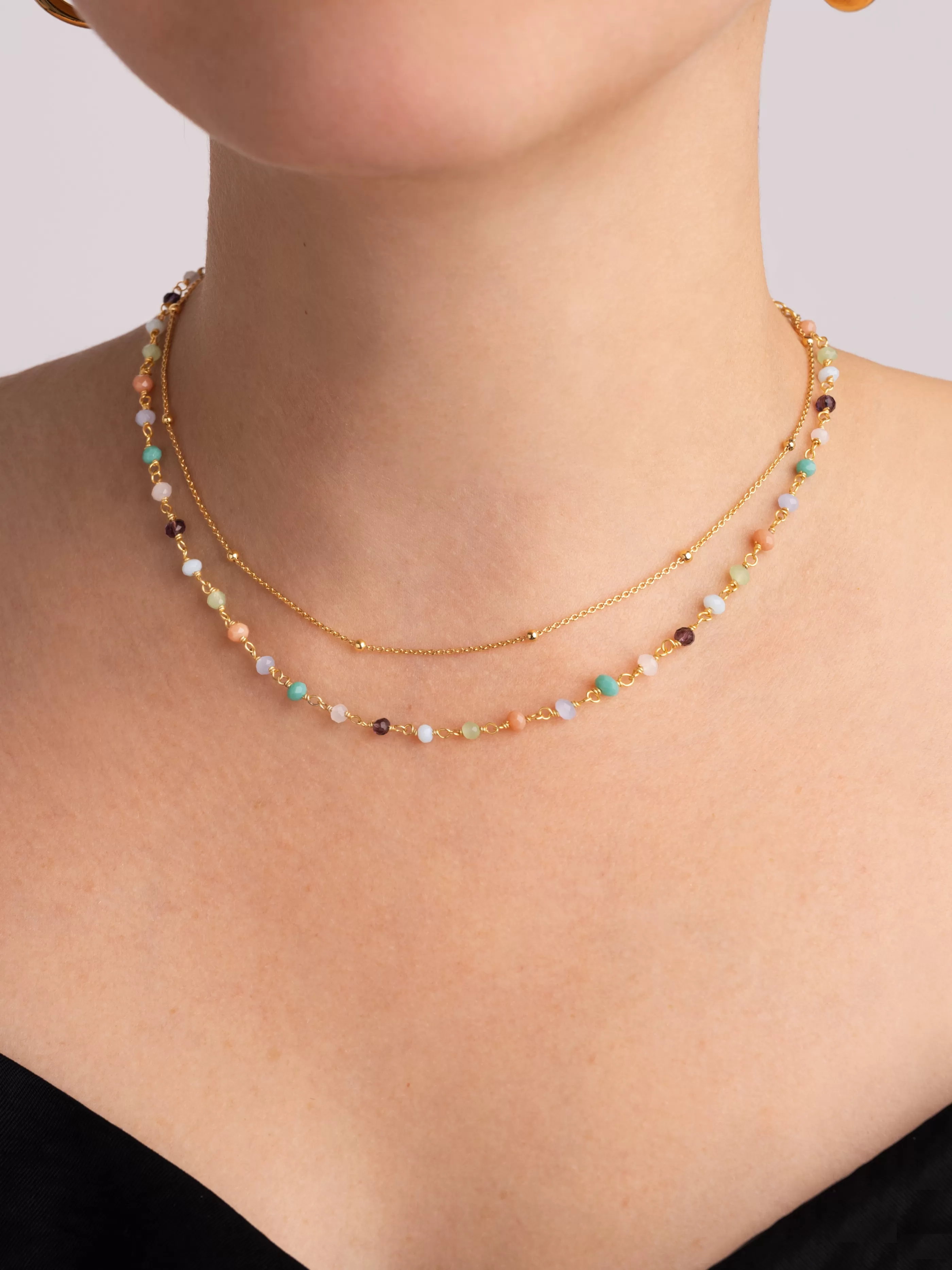 SINGULARU Pack 2 Collares Dots + Crystals Colors Plata Bano Oro- Packs Collares