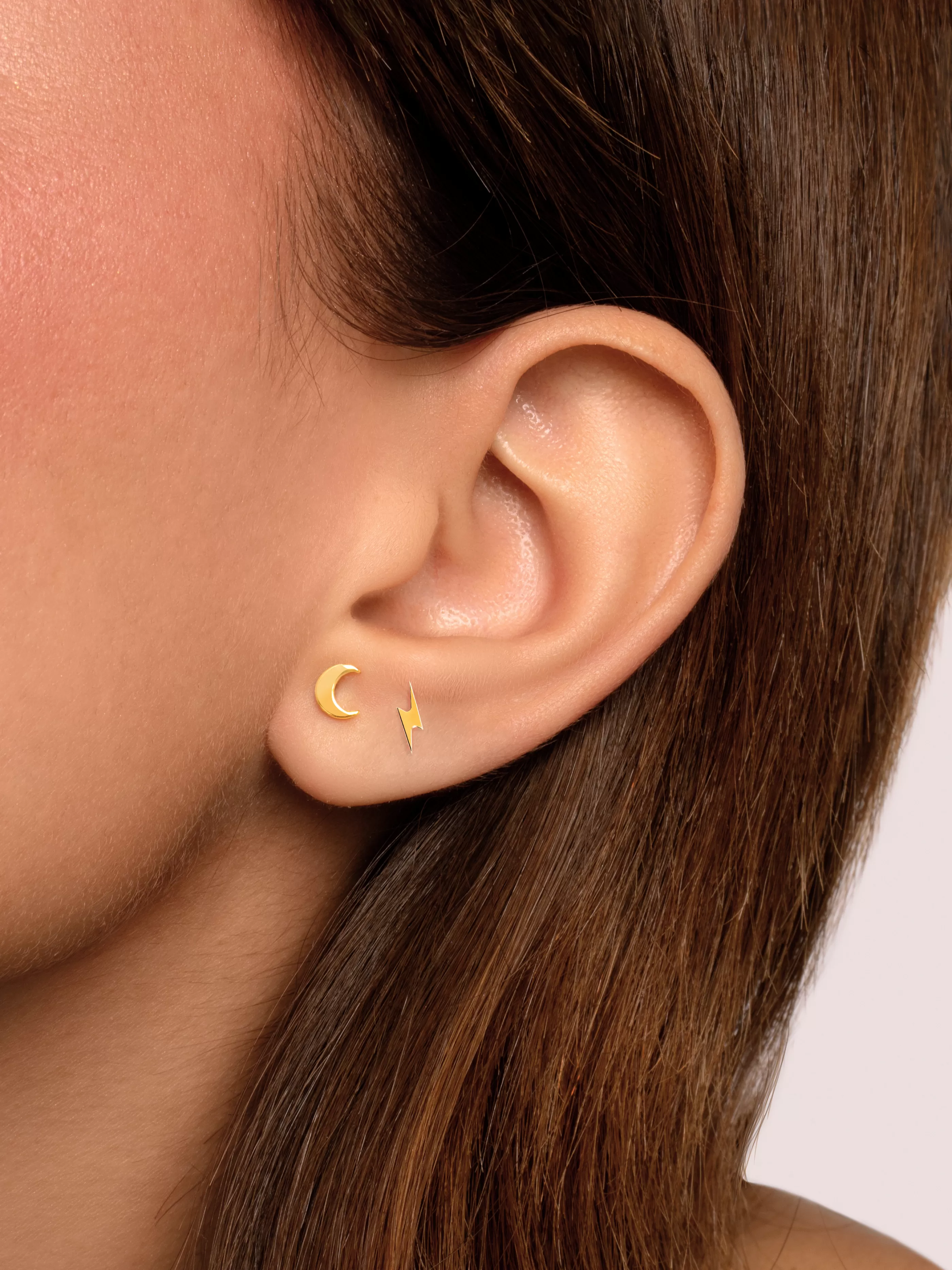 SINGULARU Pack 2 Pendientes Moon Rayo Plata Bano Oro- Packs Pendientes