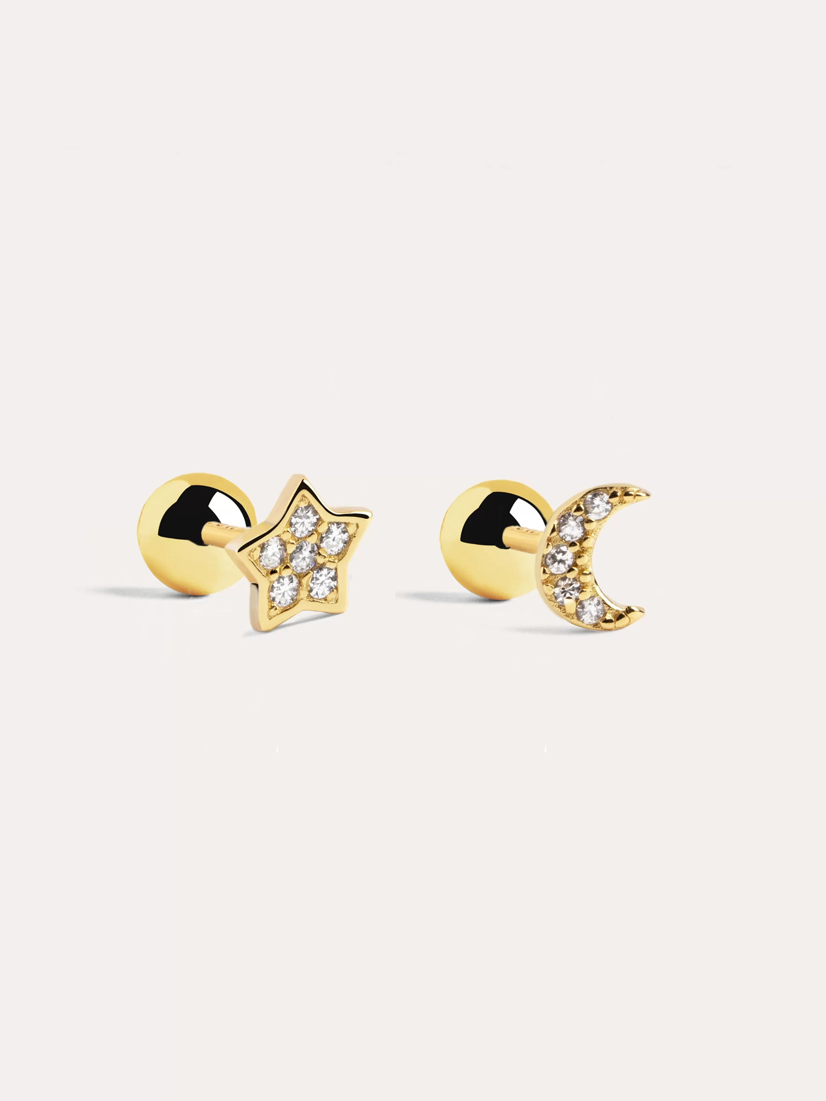 SINGULARU Pack 2 Pendientes Moon Star Spark Plata Bano Oro- Pendientes De Rosca