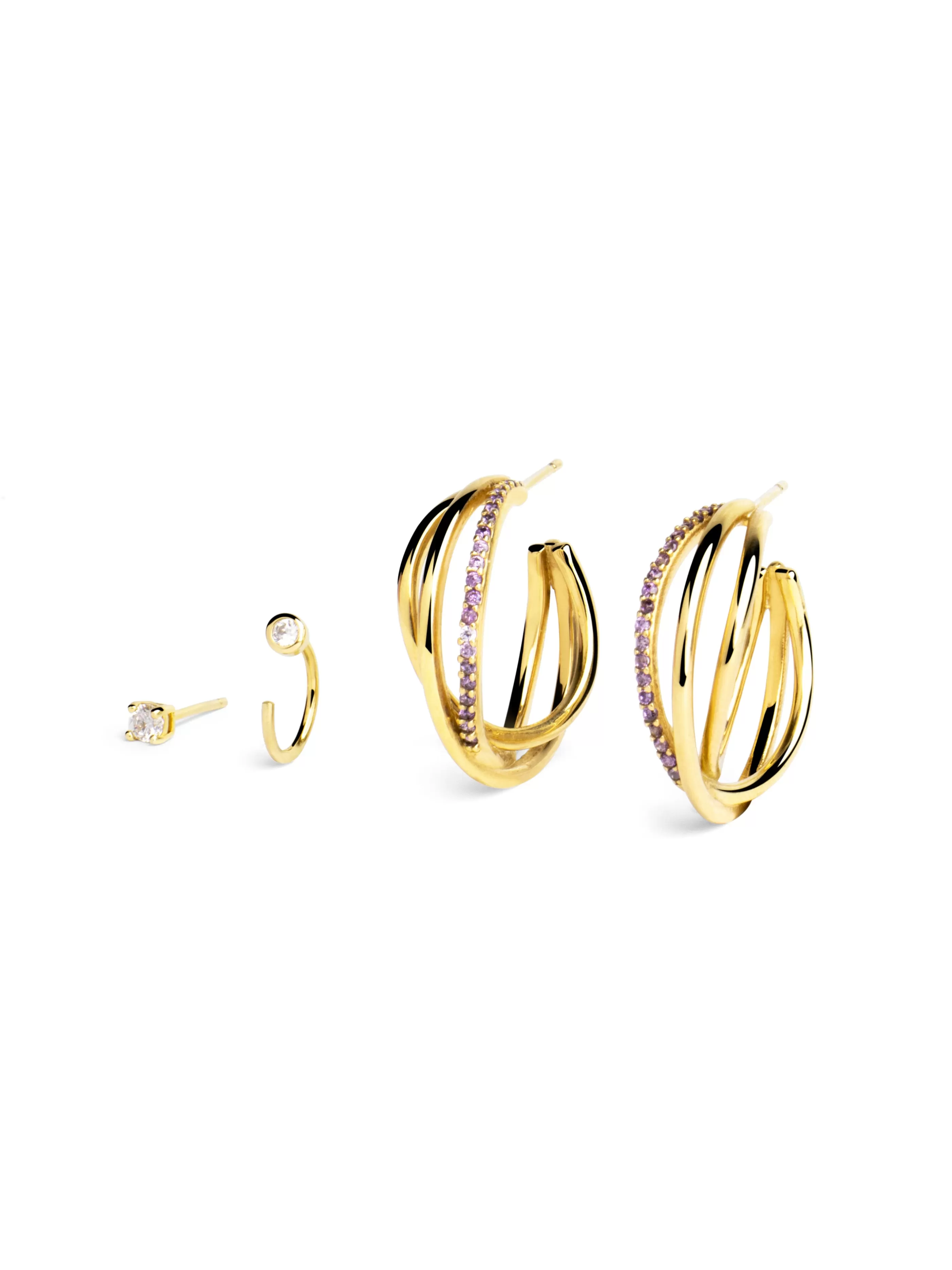 SINGULARU Pack 4 Pendientes Marie Lavande, Sophie & Mini Spark Bano Oro- Packs Pendientes
