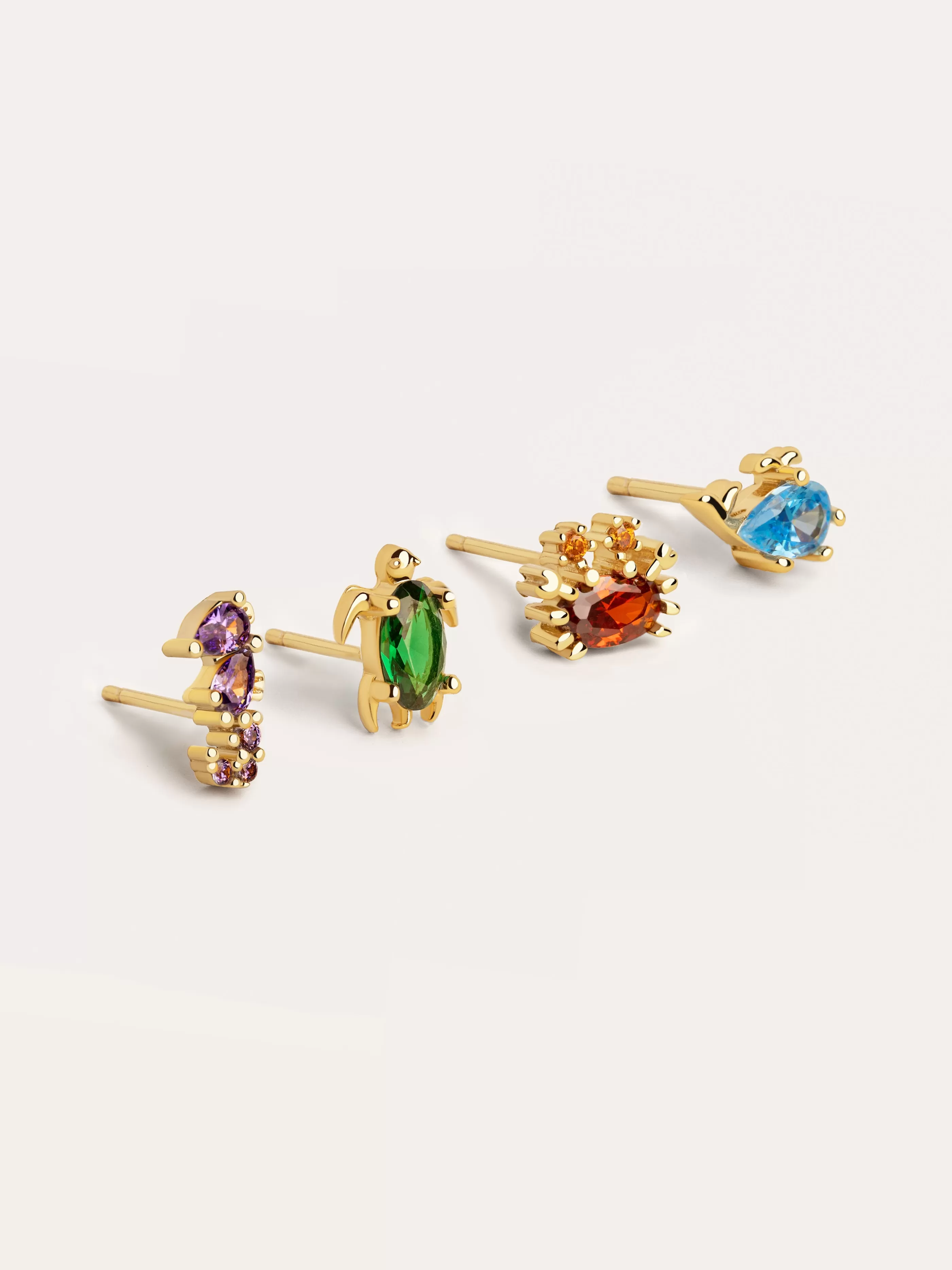 SINGULARU Pack 4 Pendientes Sea Animals Plata Bano Oro- Packs Pendientes