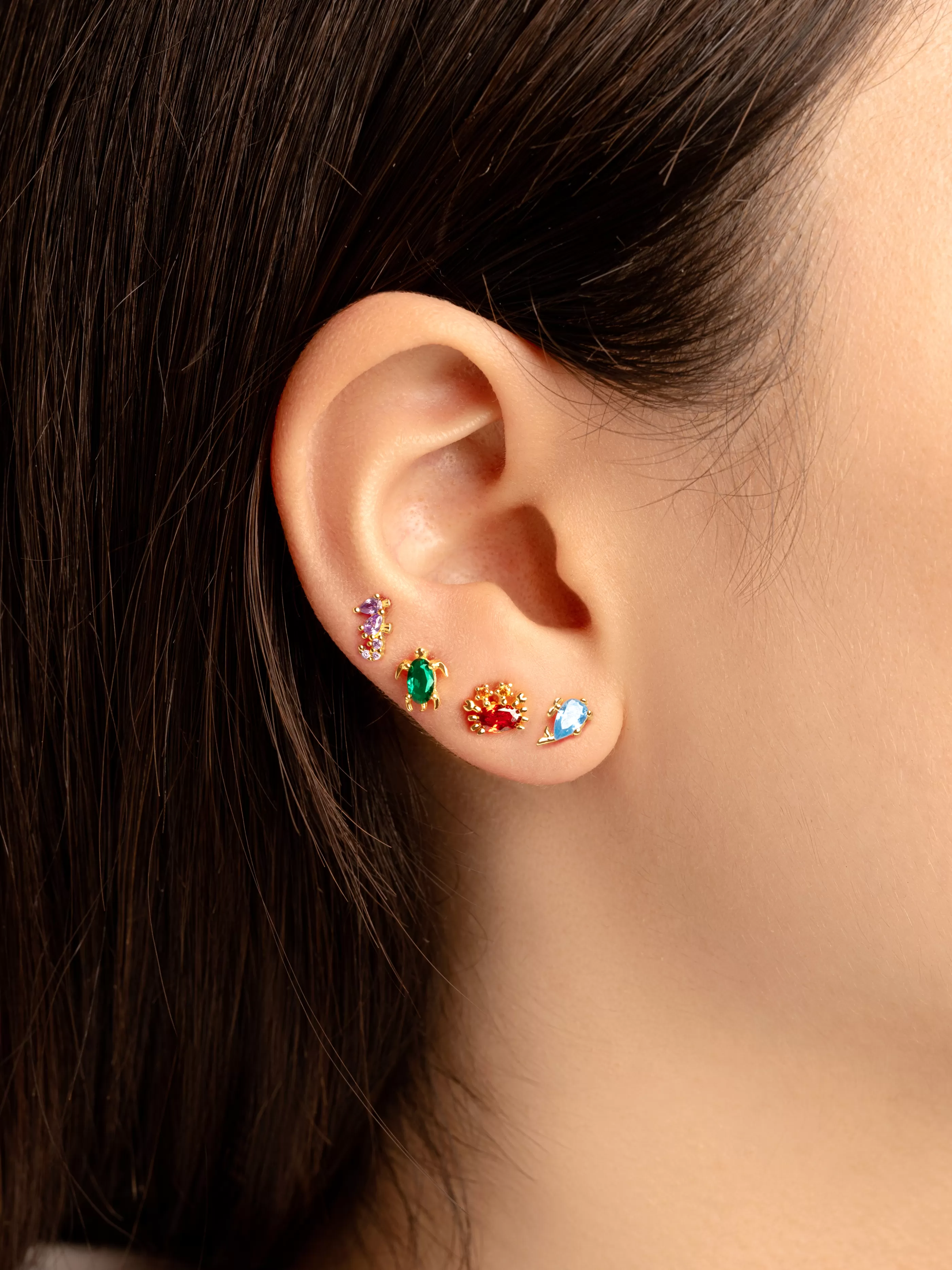 SINGULARU Pack 4 Pendientes Sea Animals Plata Bano Oro- Packs Pendientes