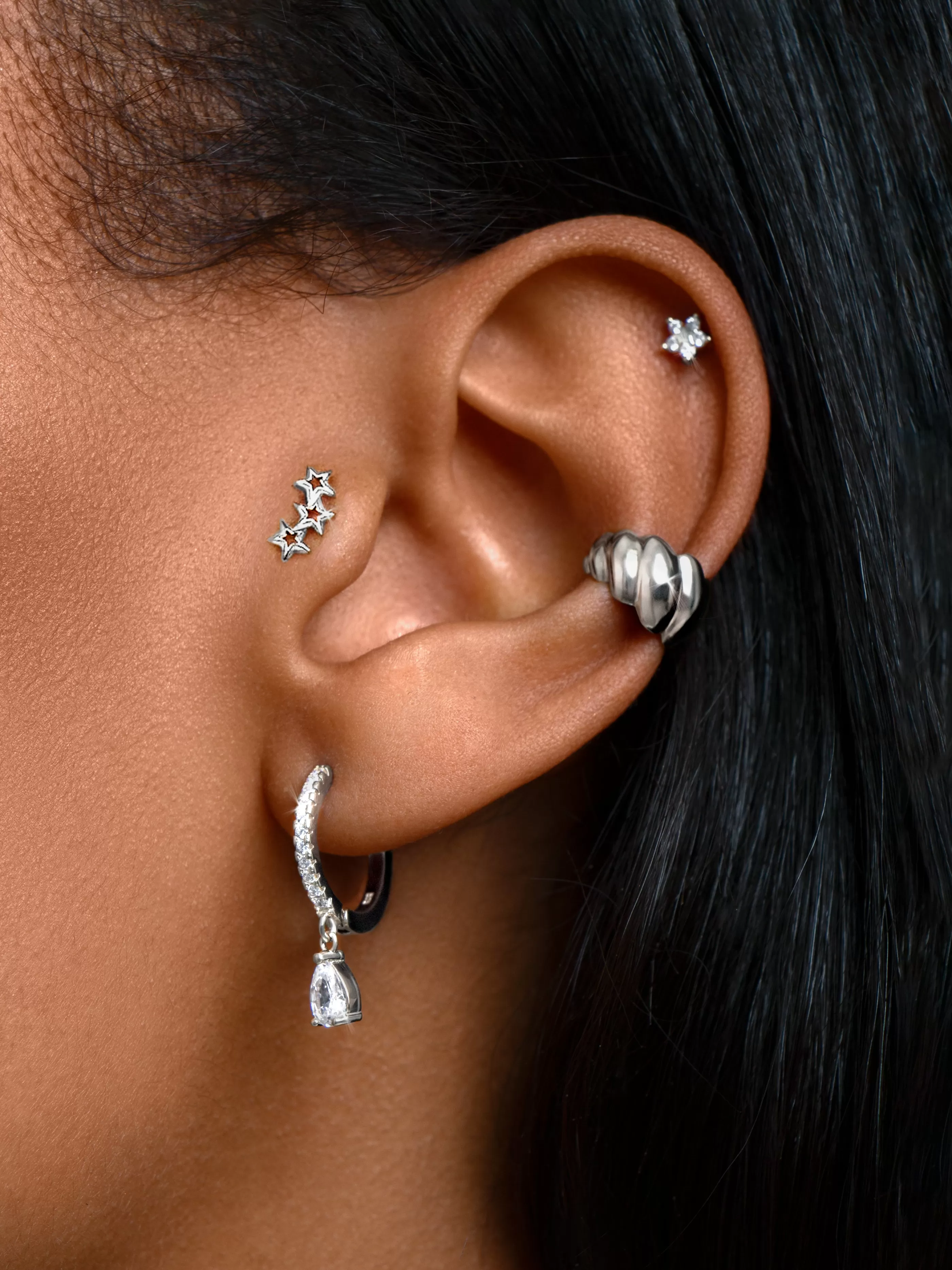 SINGULARU Pendiente Suelto 3 Star Plata- Pendientes Sueltos