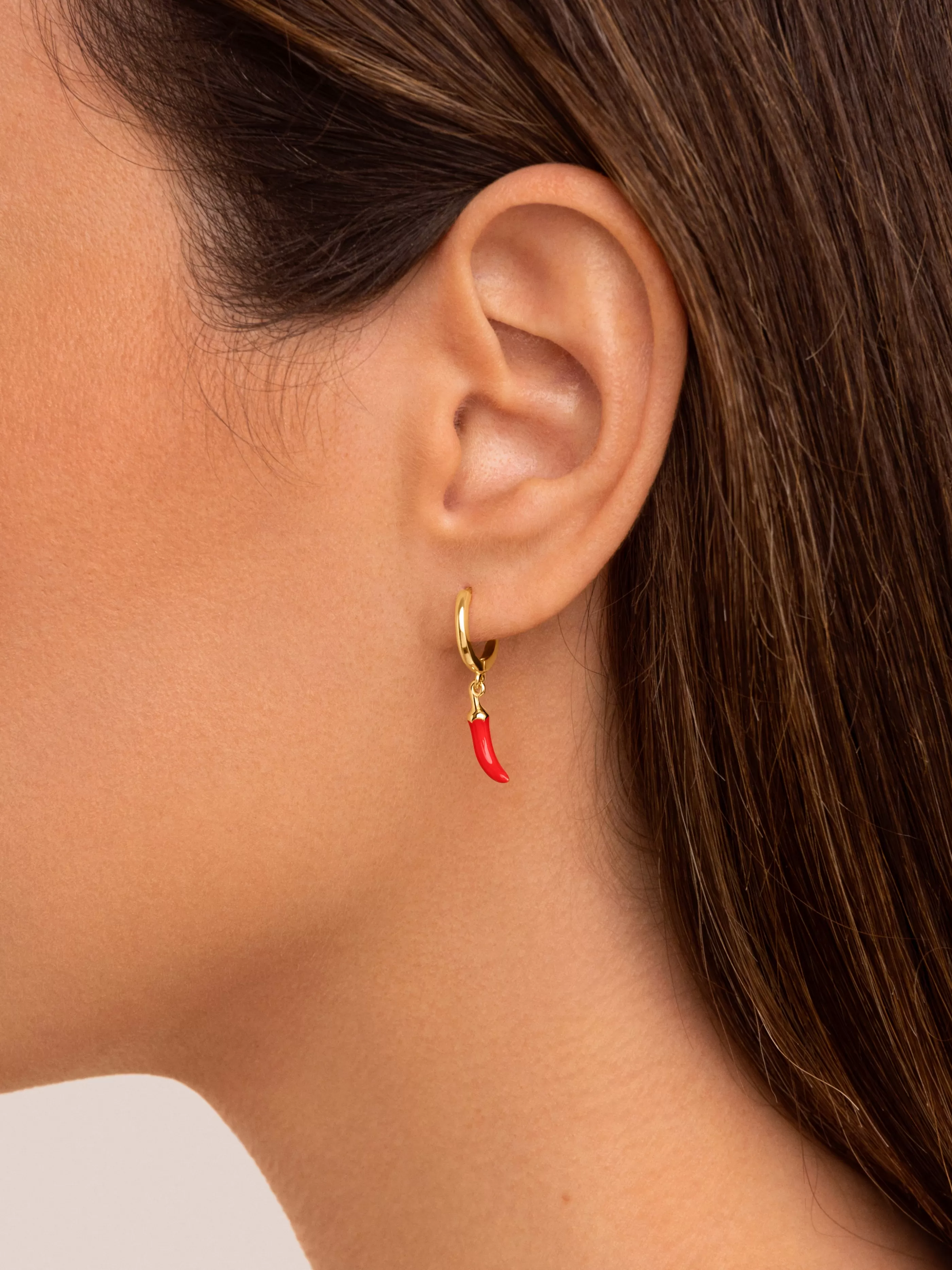 SINGULARU Pendiente Suelto Aro Chili Enamel Plata Bano Oro- Pendientes Sueltos