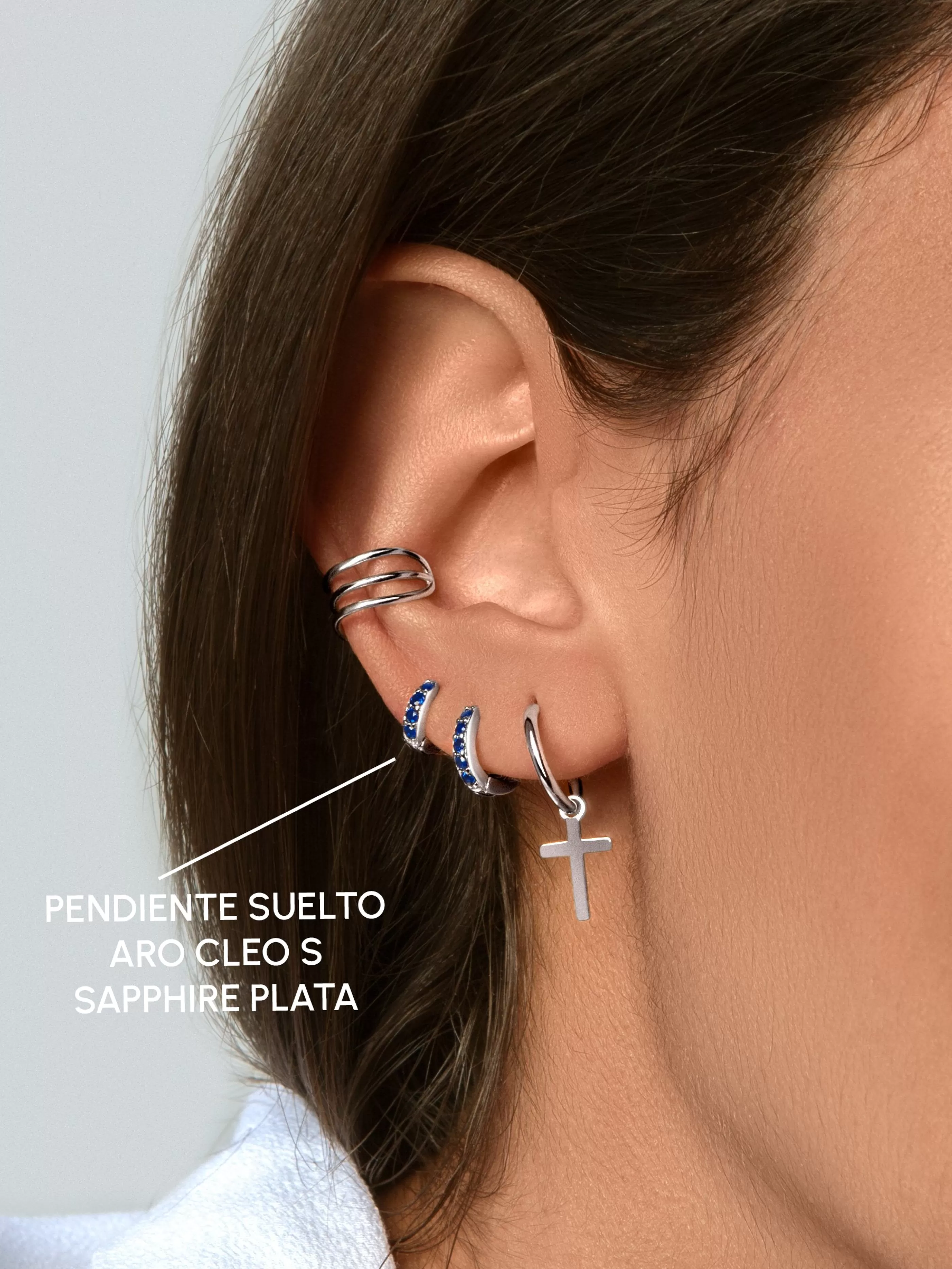 SINGULARU Pendiente Suelto Aro Cleo S Sapphire Plata- Pendientes De Colores