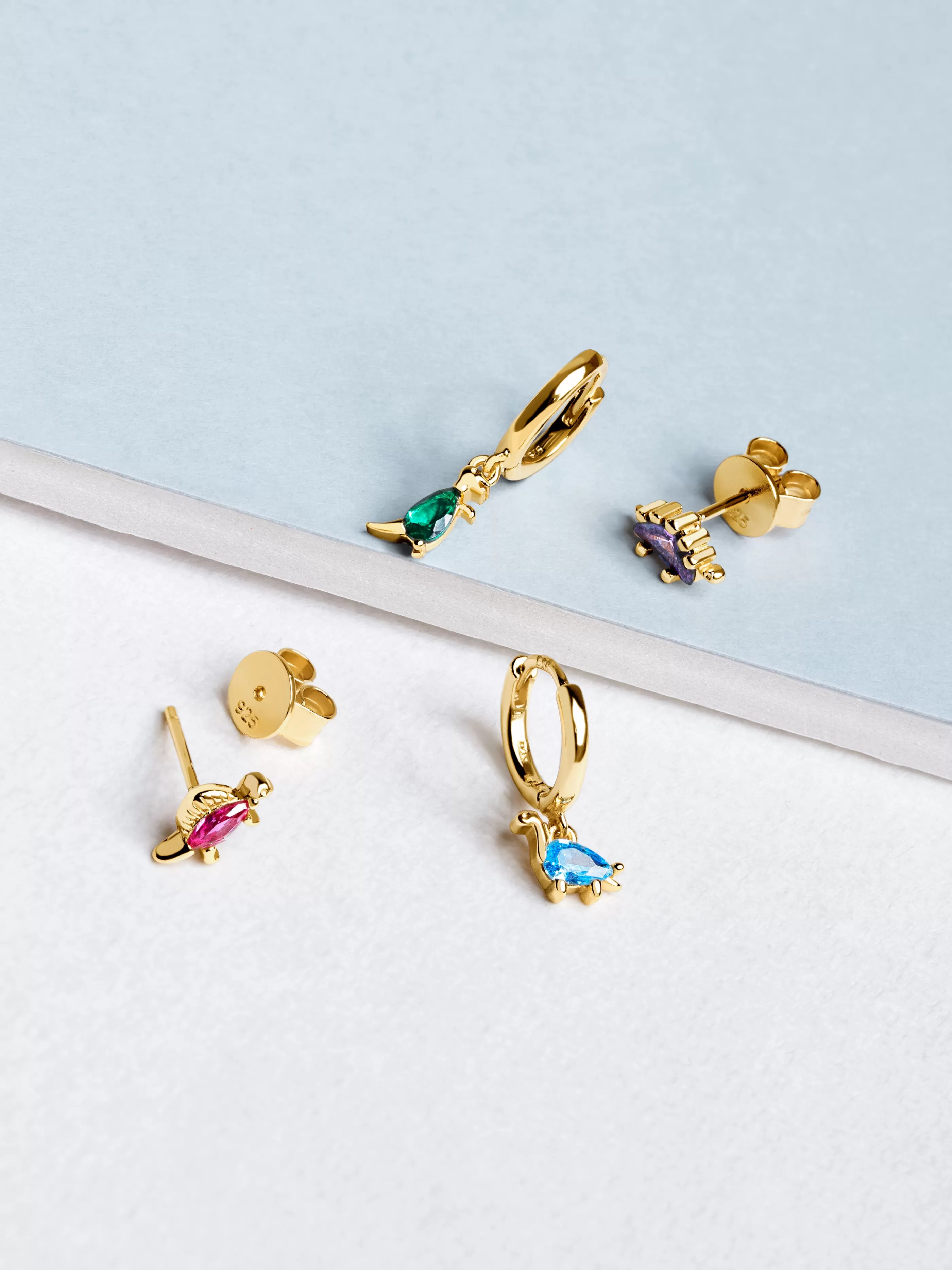 SINGULARU Pendiente Suelto Aro Dino T Rex Green Plata Bano Oro- Pendientes Sueltos