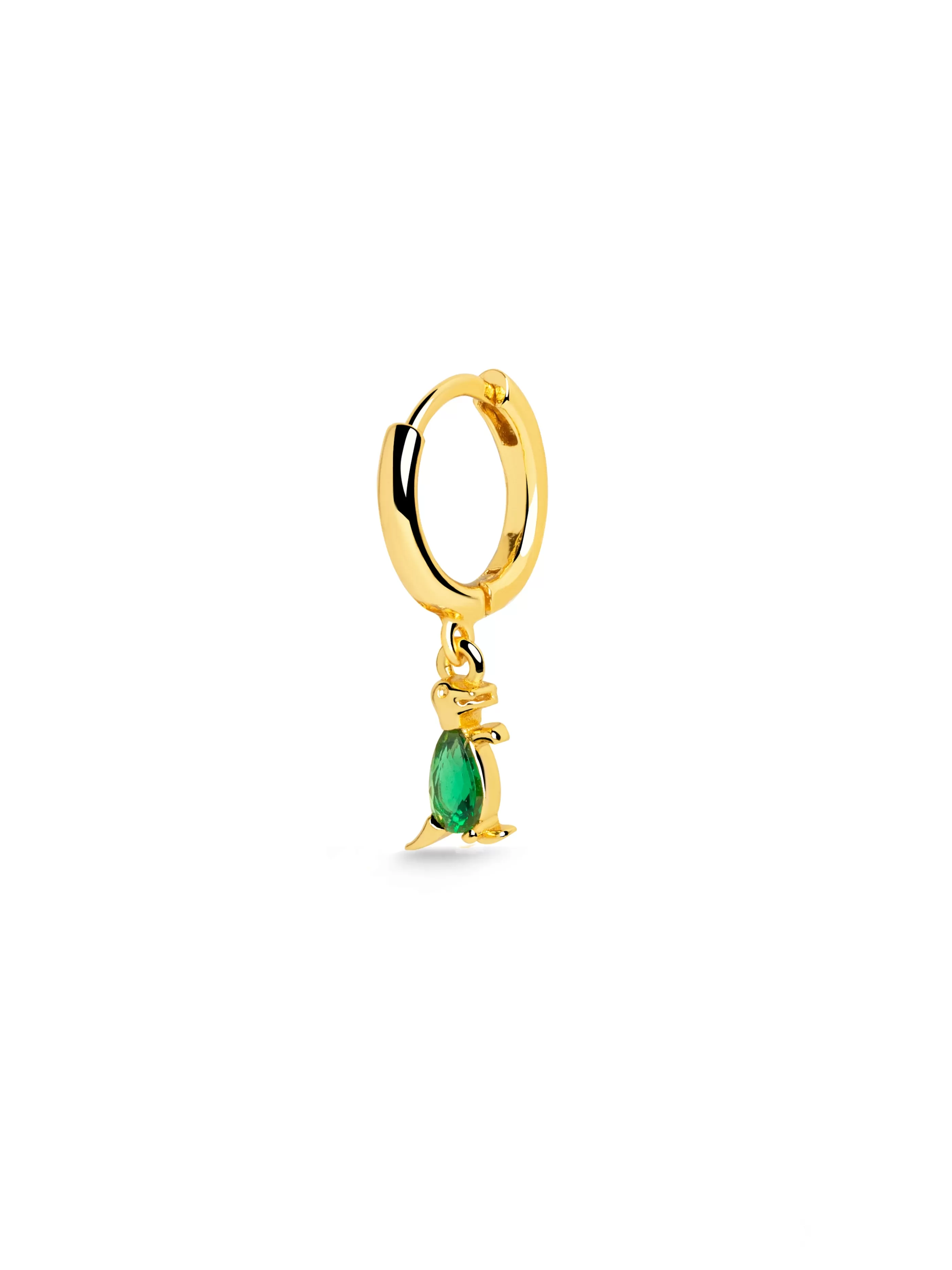 SINGULARU Pendiente Suelto Aro Dino T Rex Green Plata Bano Oro- Pendientes Sueltos