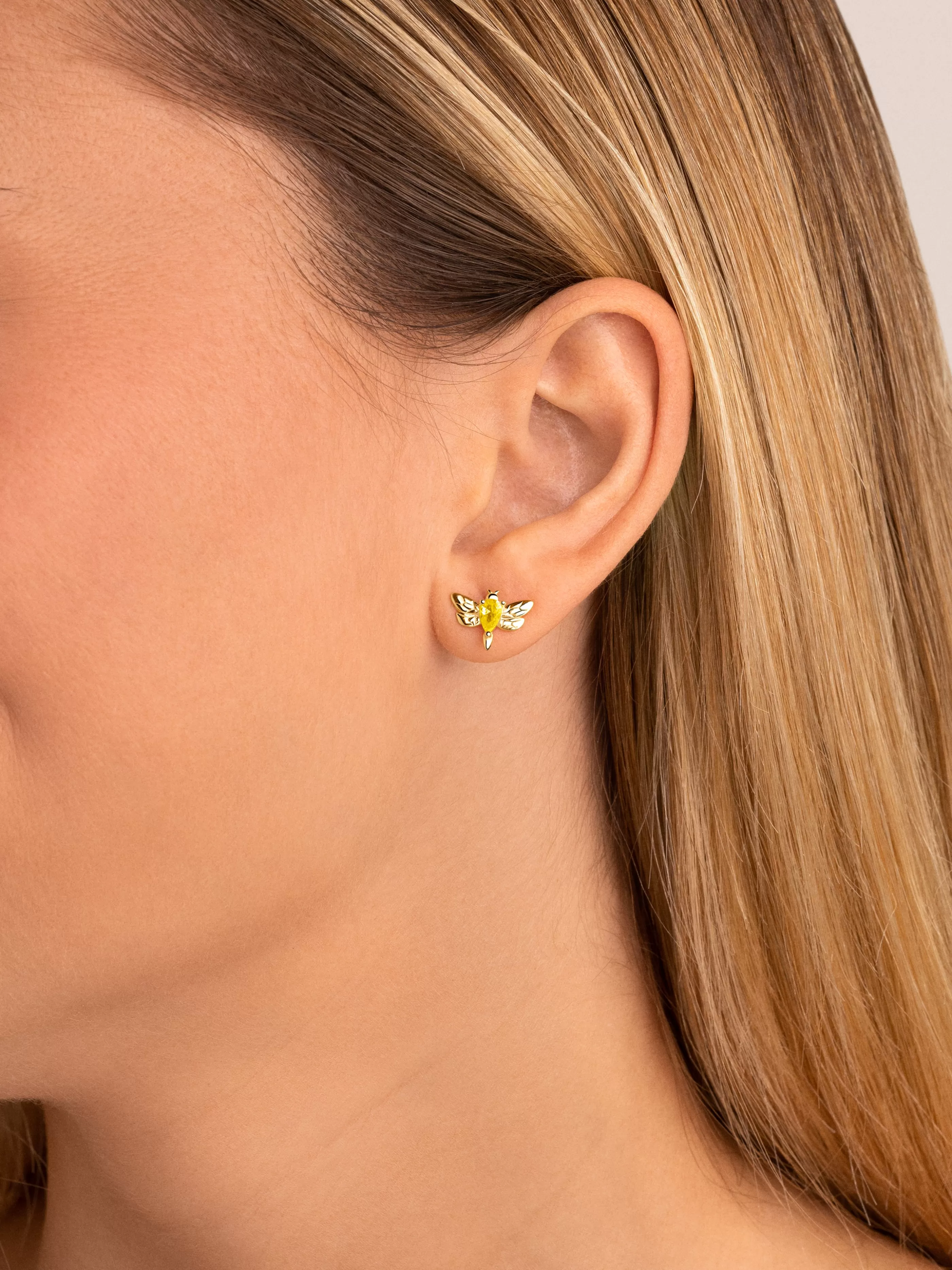 SINGULARU Pendiente Suelto Bug Bee Plata Bano Oro- Pendientes Sueltos